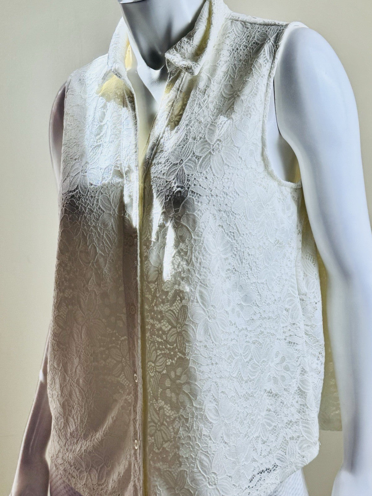 $79 Adrianna Papell Lace Ivory Blouse Sz L. (B.175)