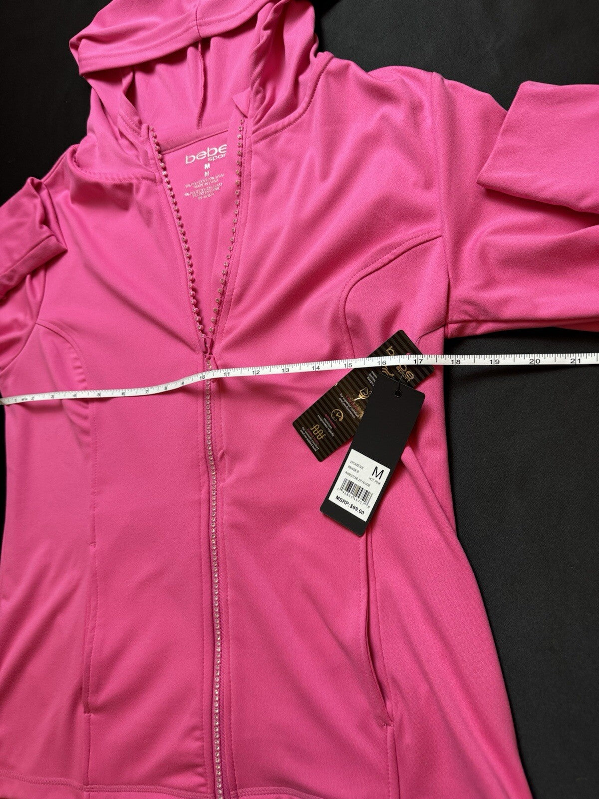 $99 Bebe Hoodie Rhinestone Hot Pink Jacket. Sz M. (B.85)