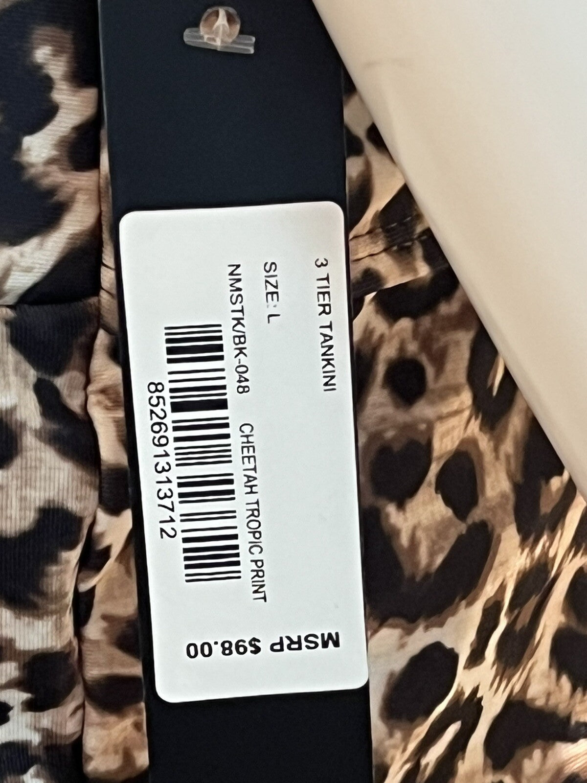 $98 Nicole Miller 2Pc Tankini Swimsuit Ruffle Tier Leopard Print Sz L