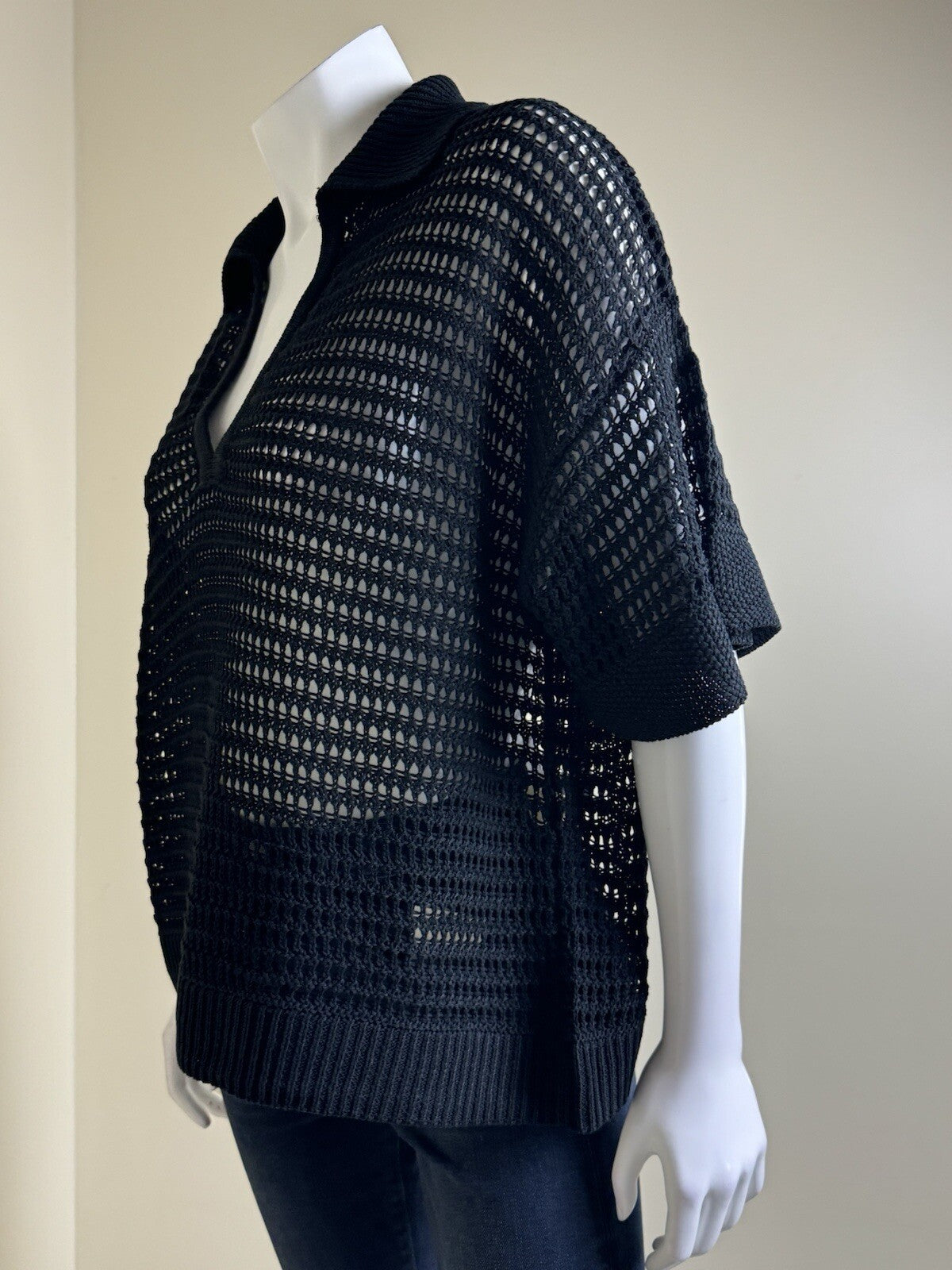 $128 Max Studio Mesh Shirt Blouse Top Black Size L. (B.93)