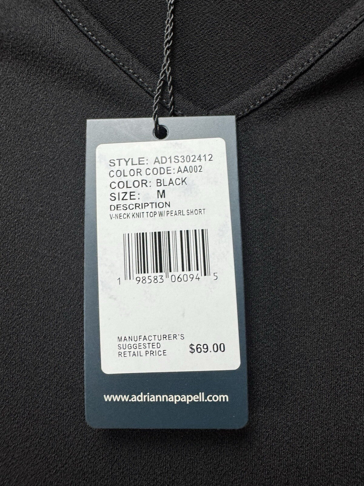 $69 Adrianna Papell Black Pearl Sleeves Blouse Sz M. (B.143)