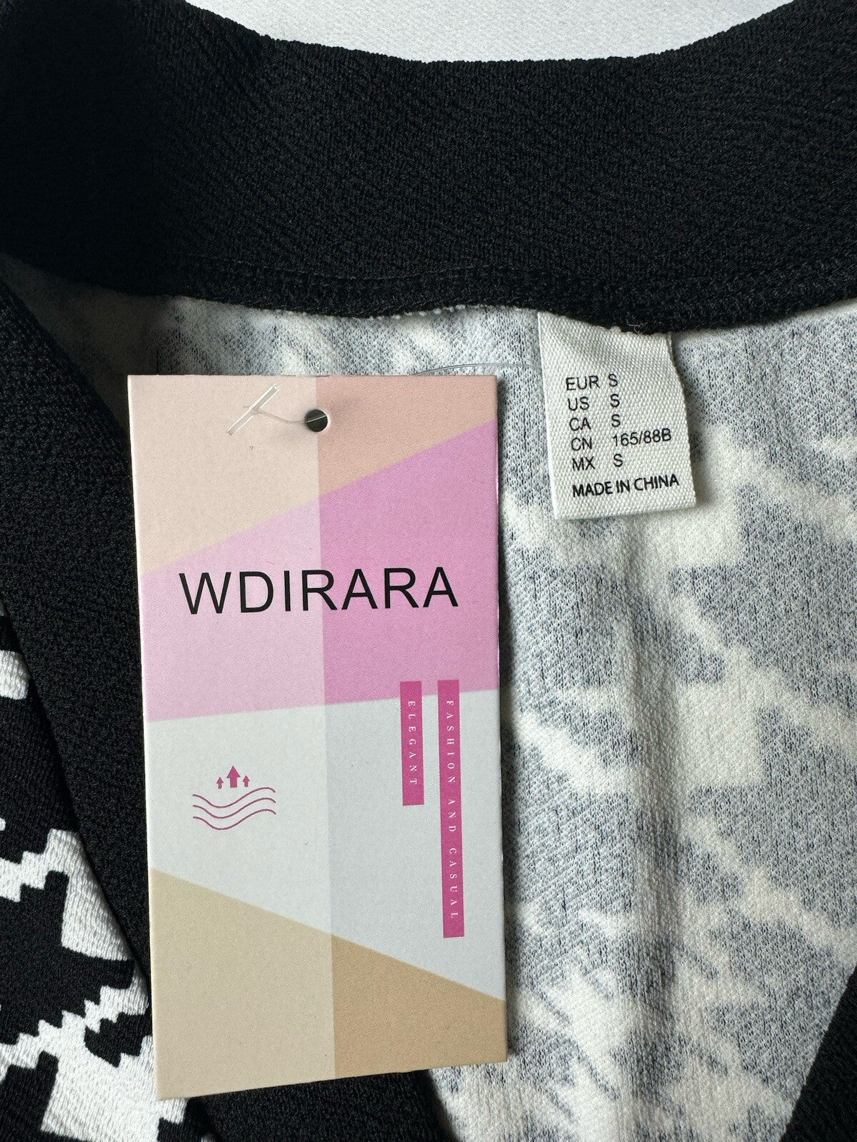 WDIRARA Women's Houndstooth Black White Long Sleeve Bodycon Dress Sz S (B.98)