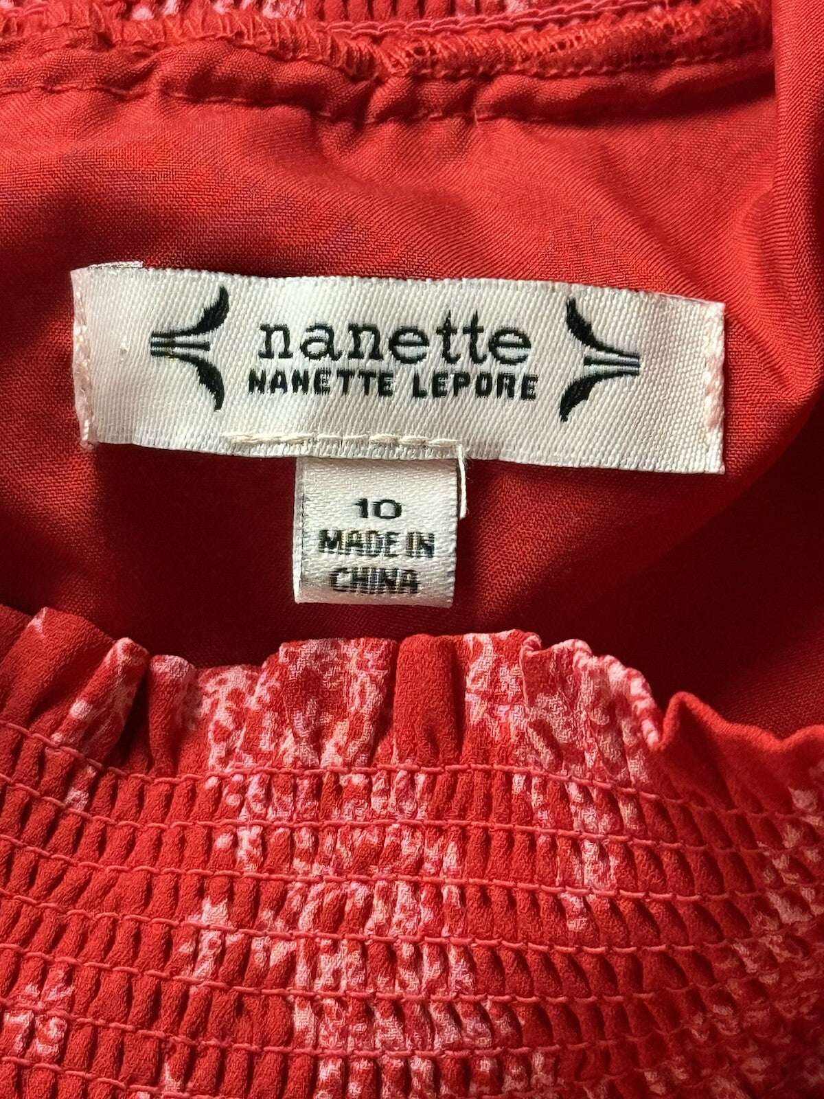 $148 NANETTE LEPORE Red Ruffled Dress Sz 10 (B.94)