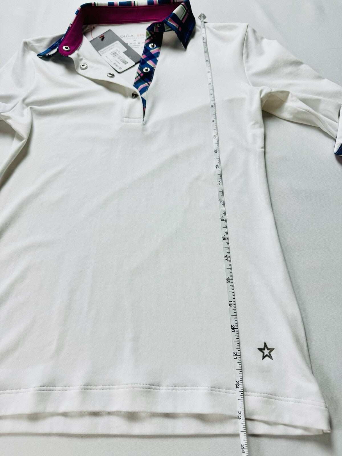 Lohla Sport Women’s Golf shirt White w/Plaid Sz XS. (B.113)