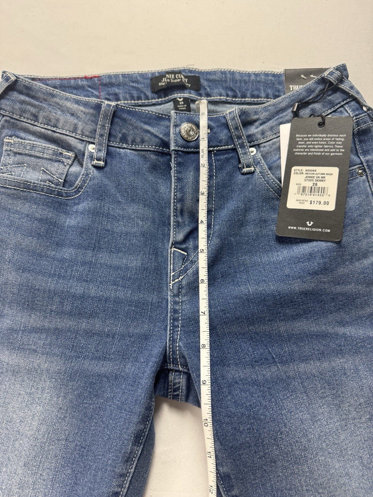 $179 True Religion Women’s Jennie Jeans Studs Skinny Sz 26. (B.156)