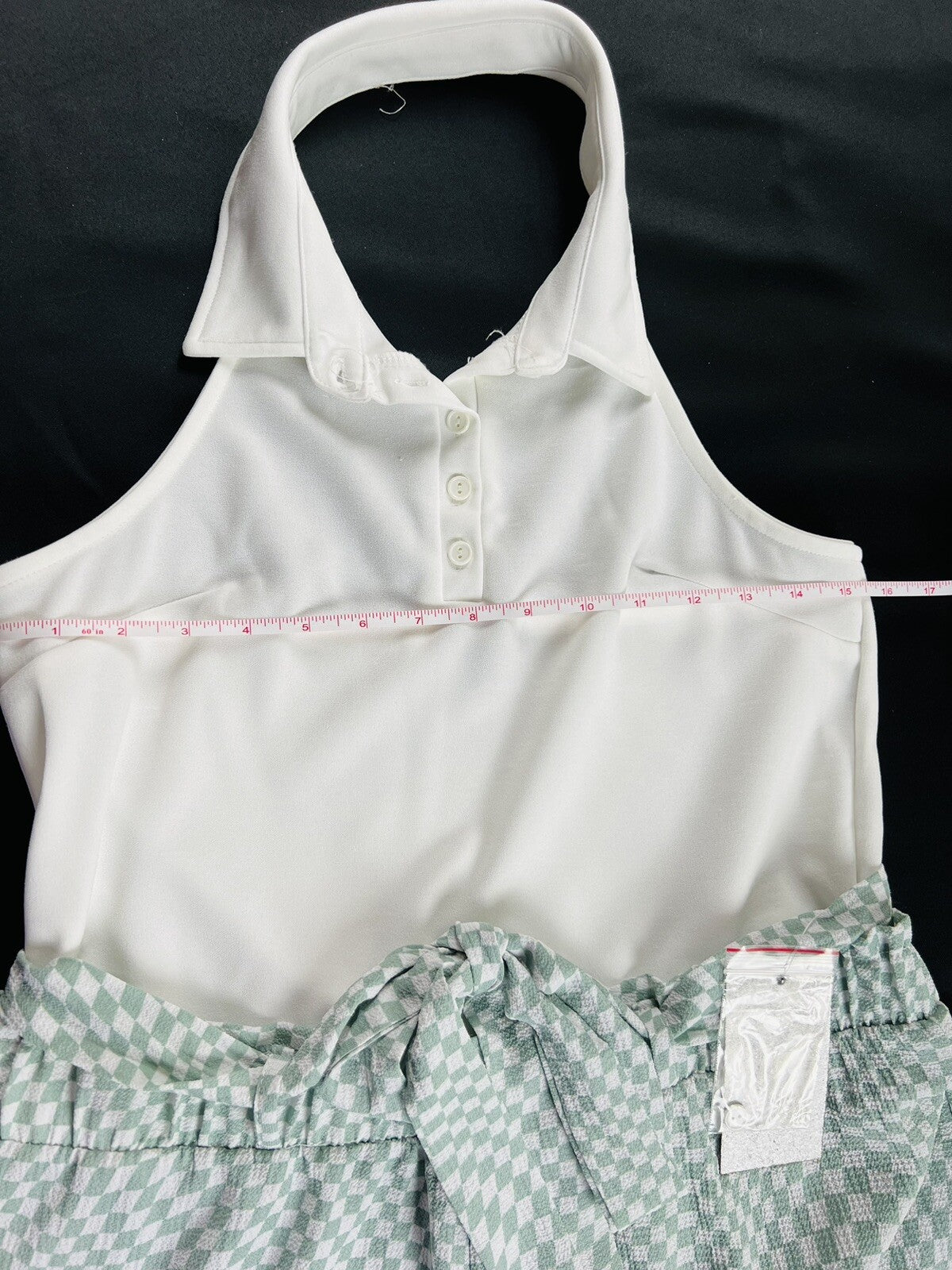 J for Justify Jumpsuit Sz M White Green Checkered Print Pants