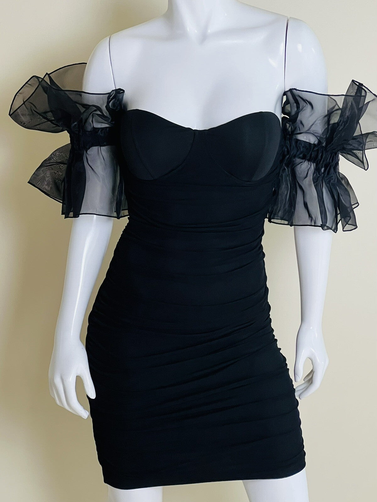 Women’s Ladies Flared Sleeve Bodycon Dress Black Sz M (4)