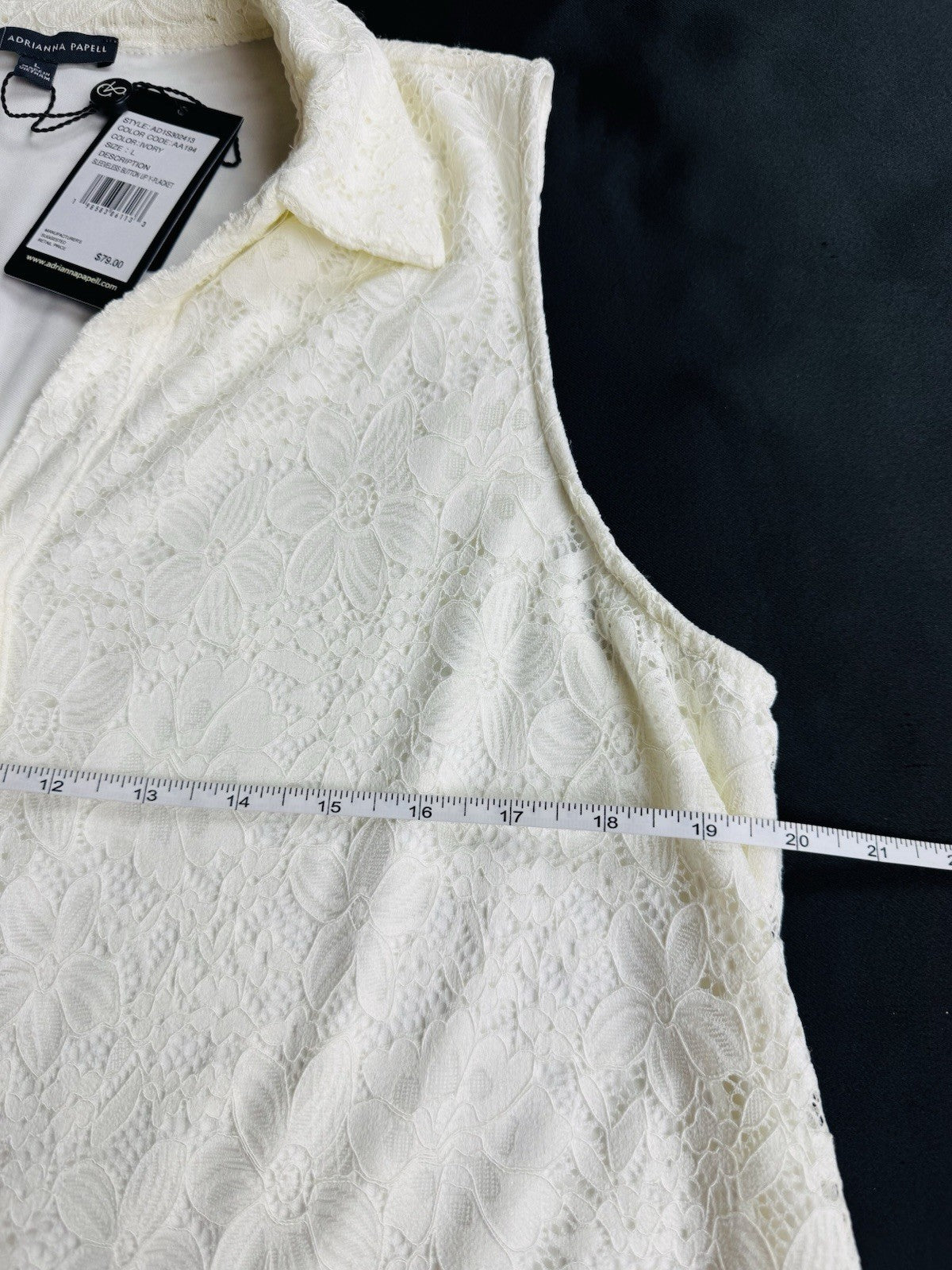 $79 Adrianna Papell Lace Ivory Blouse Sz L. (B.175)