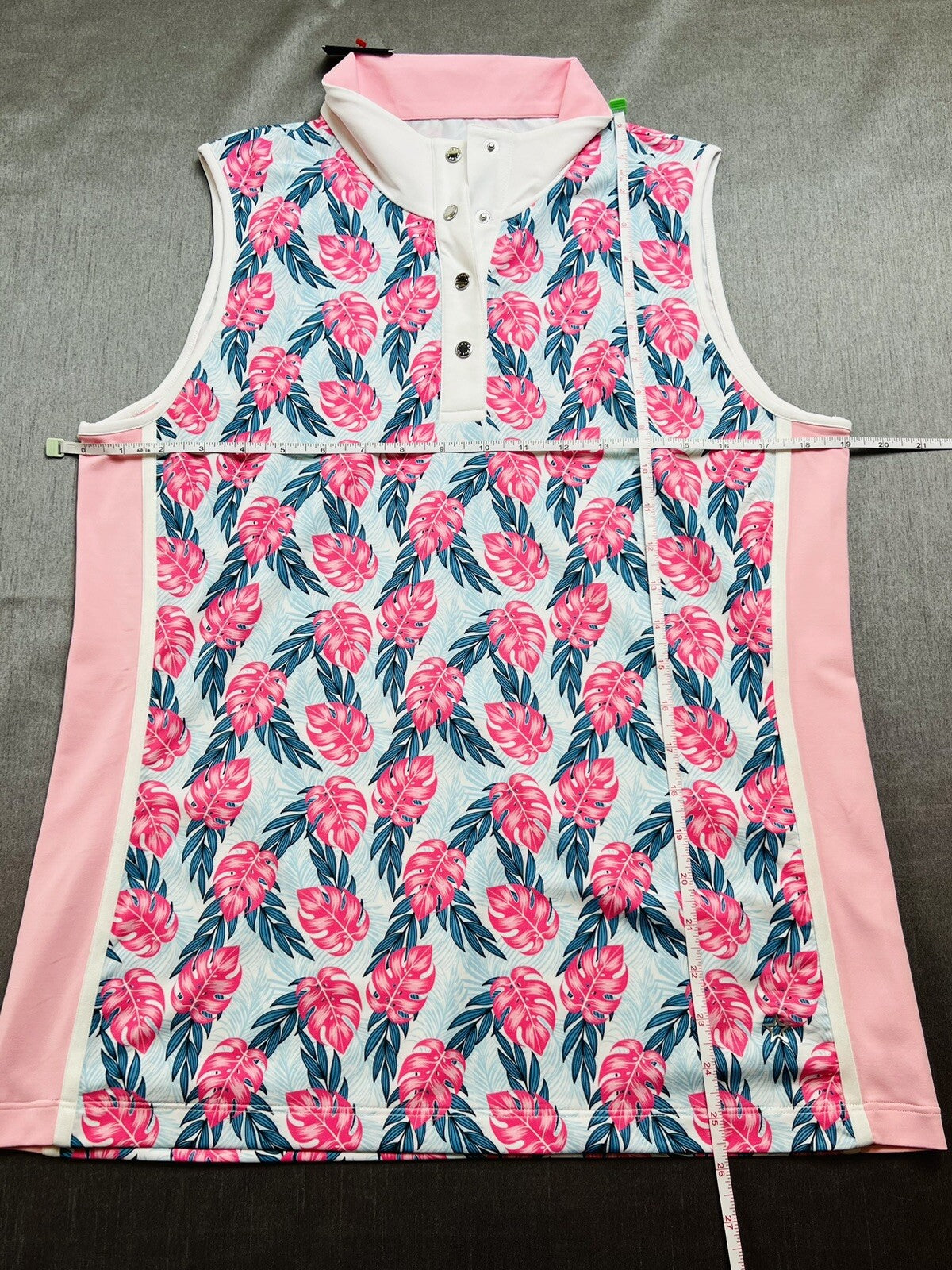 Lohla Woman’s Golf Shirt Sleeveless Sz XL Pink Palm Leave Pattern