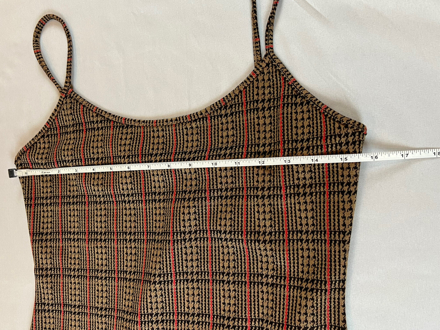 Forever 21 Plaid Mini Dress Sz L Stretch Brown