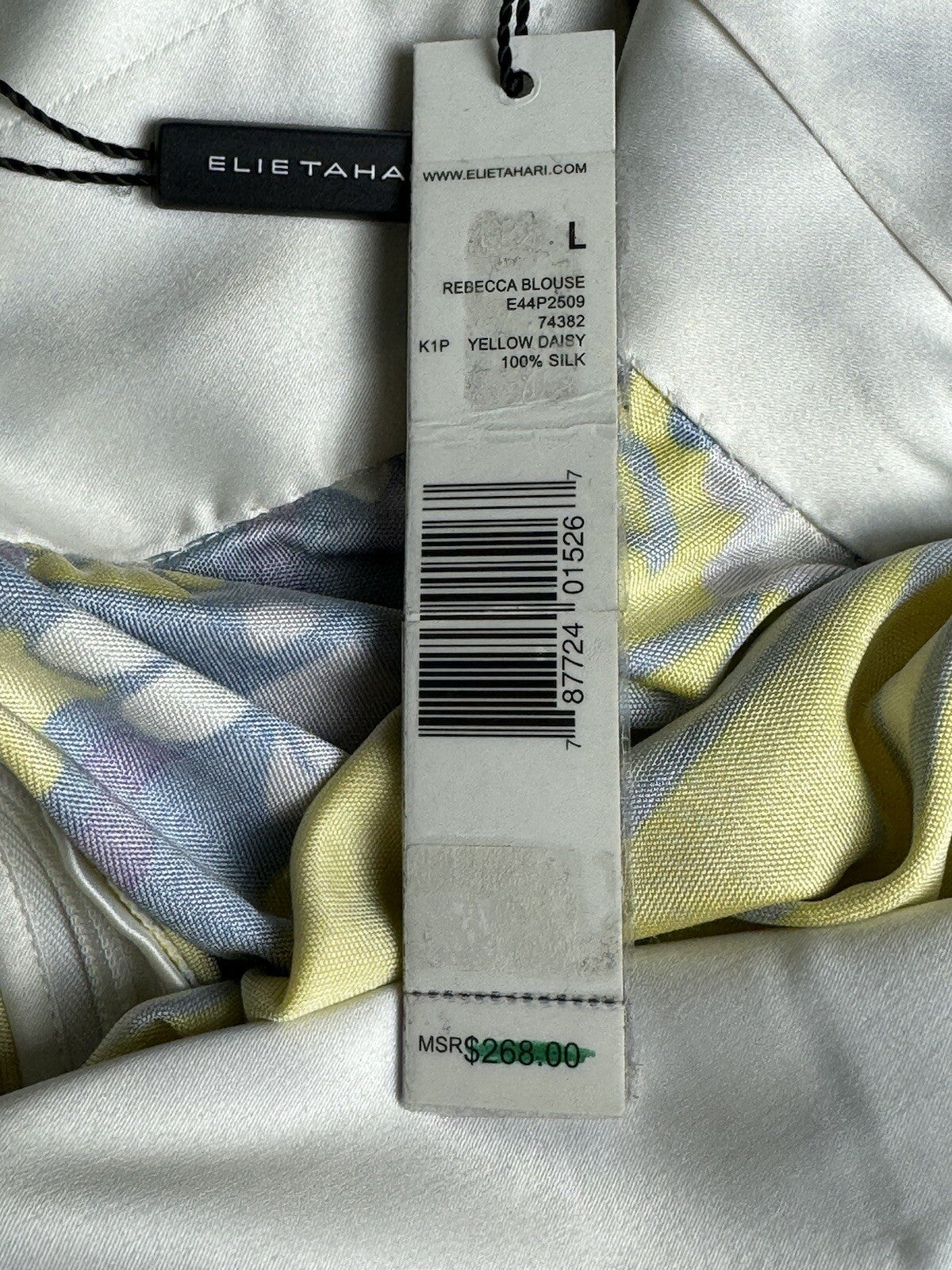 $268 Elie Tahari 100% Silk Rebecca Blouse Yellow Daisy Floral Sz L. (50)