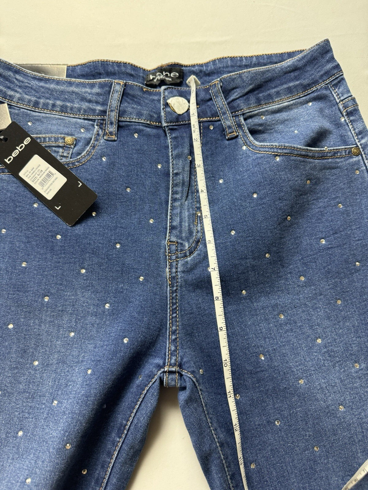 $89 Bebe Rhinestone Blue Jeans Women's Sz 6/28. (B.116)
