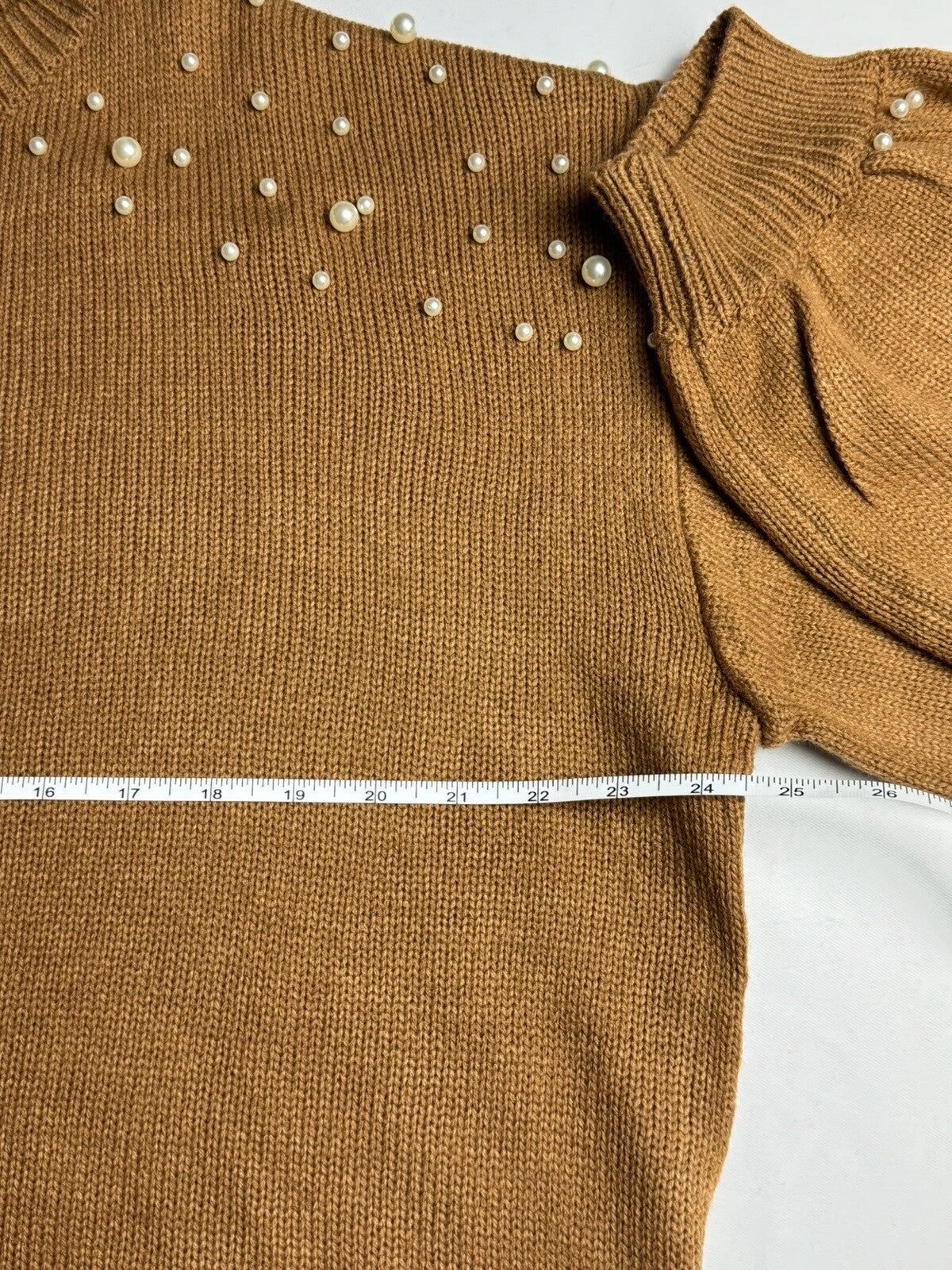 Blooming Jelly Womens Brown Pearl Beaded Long Sleeve Sweater Size L (73)