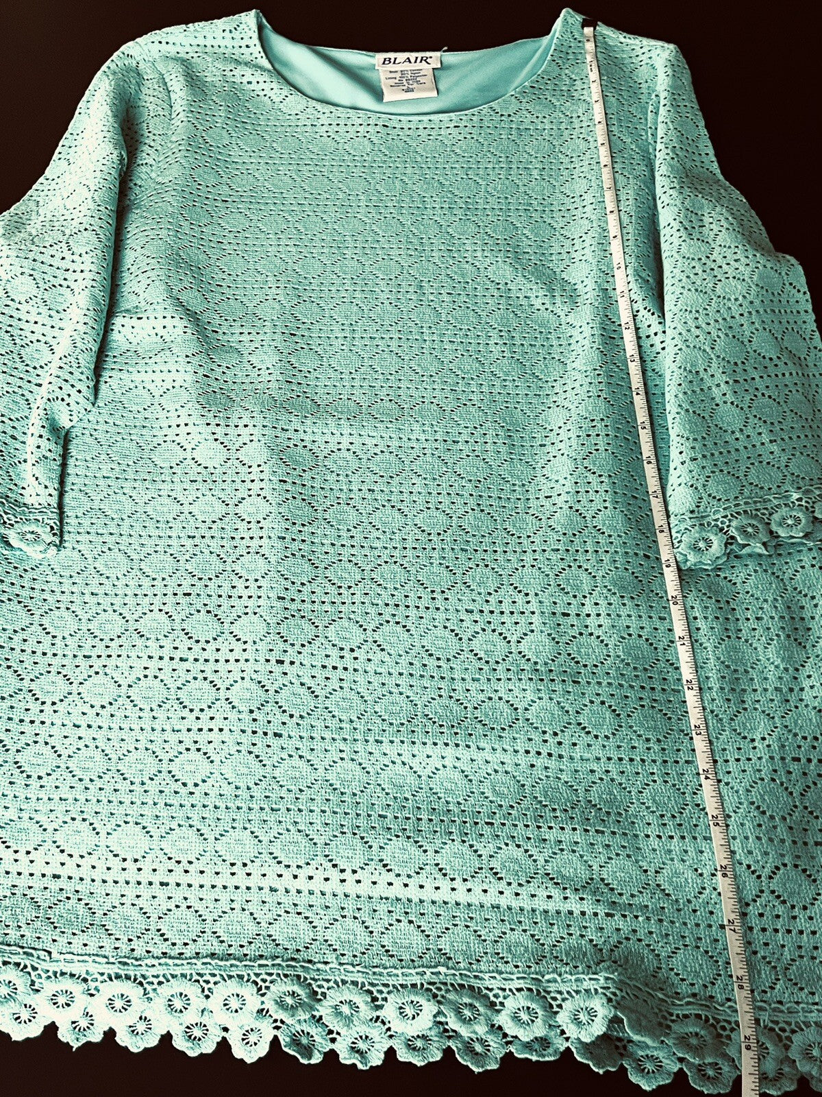 Blair Women’s Green Crochet Blouse Stretch Sz L
