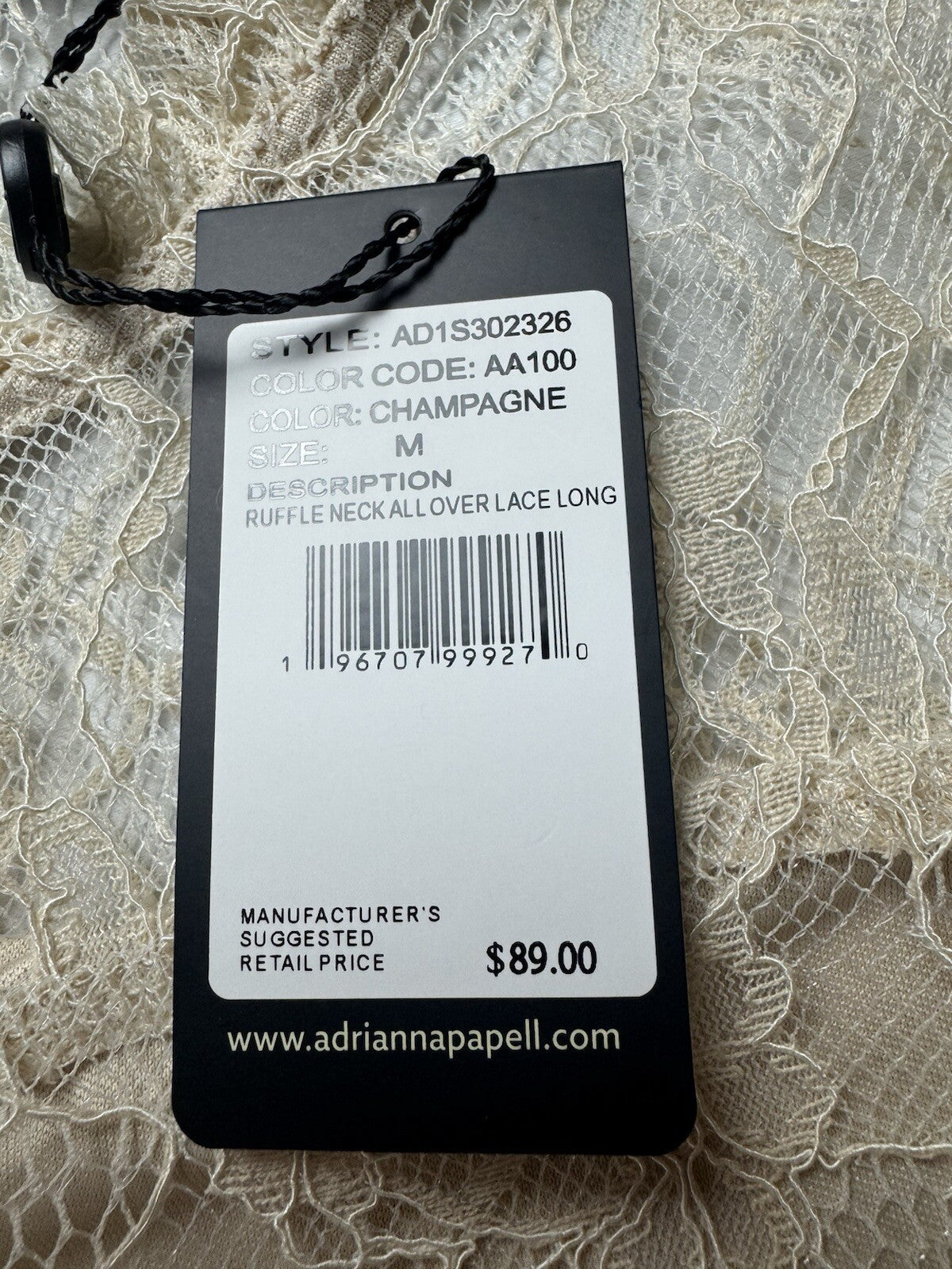 $89 Adrianna Papell Black Lace Long Sleeve Blouse Sz M. (B.141)