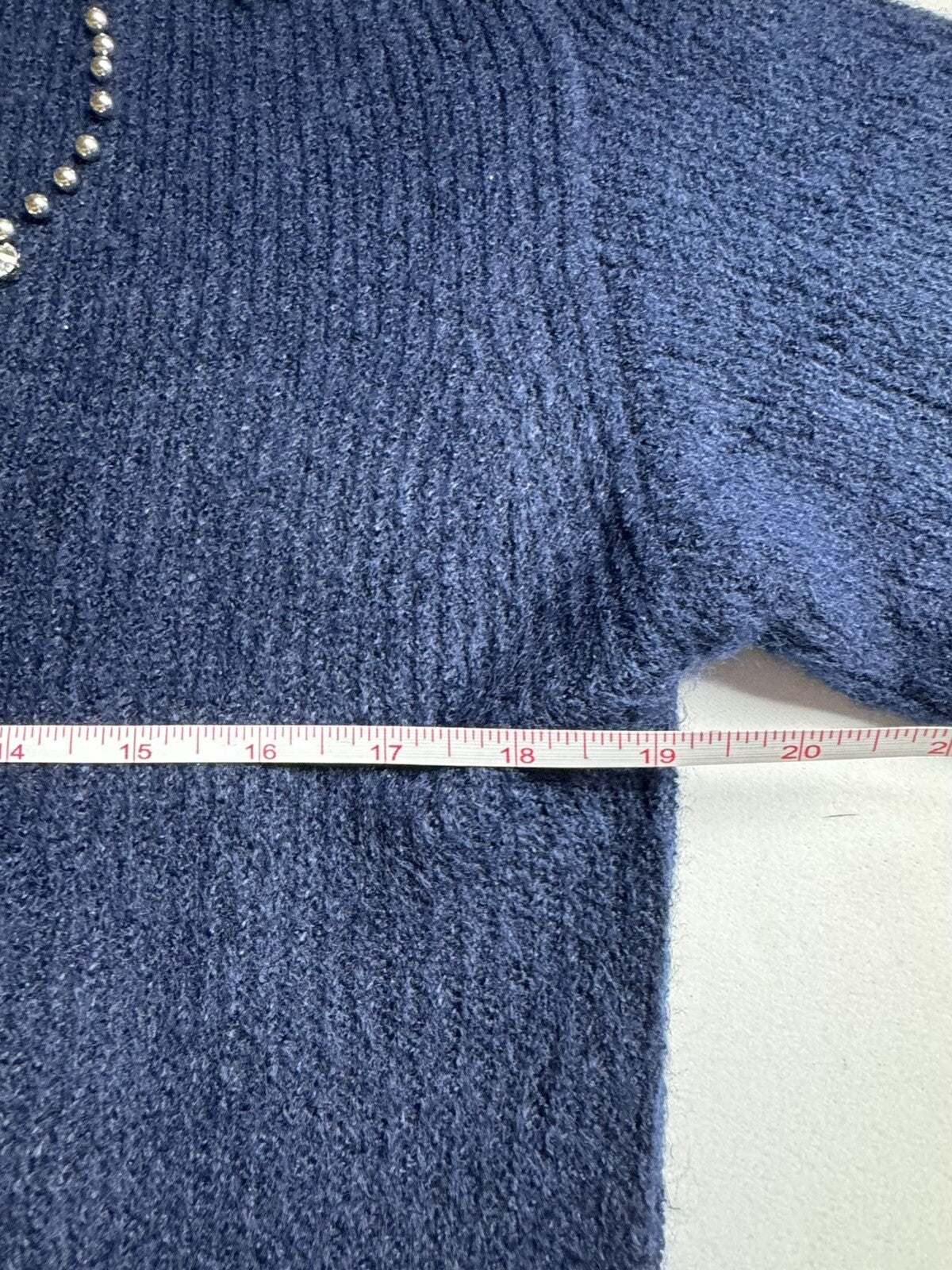 NANETTE LEPORE Women’s Sweater Top Rhinestone Blue Sz M. (B.61)