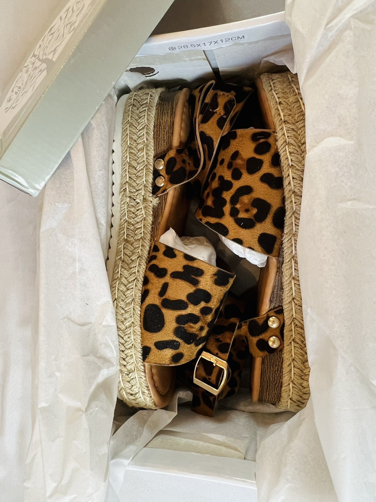 WEEBOO Leopard Ankle Strap Open Toe Platform Espadrille Wedge Sandals Sz 7