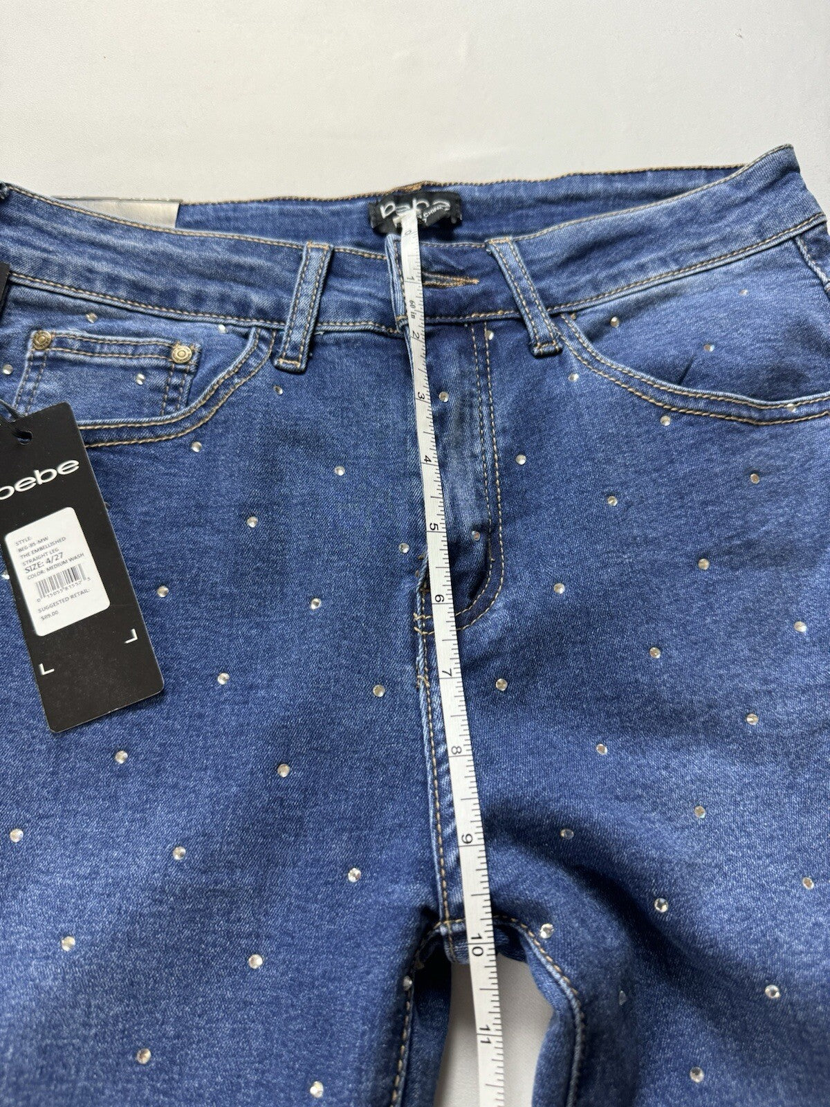 $89 Bebe Rhinestone Blue Jeans Women's Sz 4/27 (B.115)