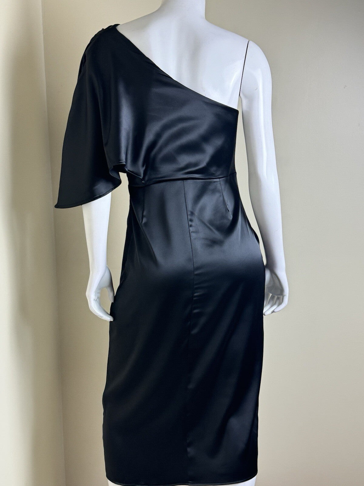 Women’s Black Satin One Shoulder Dress Sz XL (B.107)