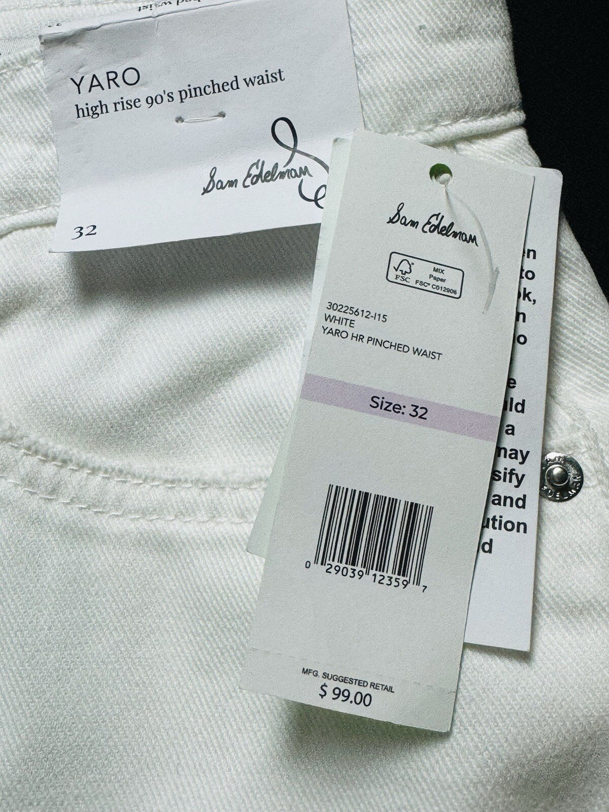 $99 SAM EDELMAN YARO High Rise Women’s Jeans White Distressed Sz 32. (B.79)