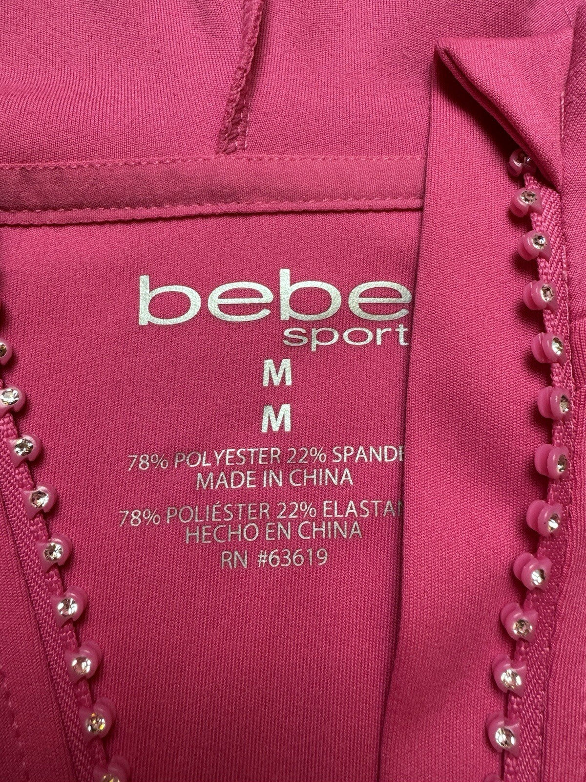 $99 Bebe Hoodie Rhinestone Hot Pink Jacket. Sz M. (B.85)