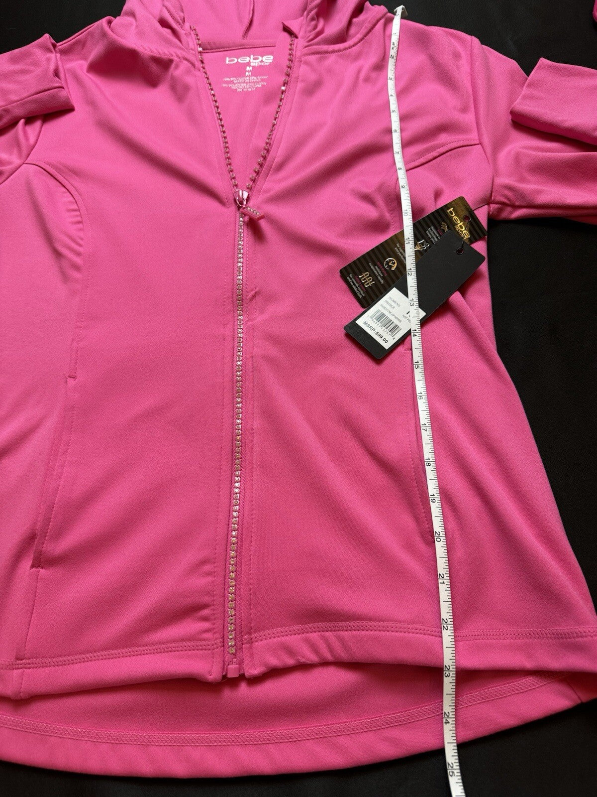 $99 Bebe Hoodie Rhinestone Hot Pink Jacket. Sz M. (B.85)