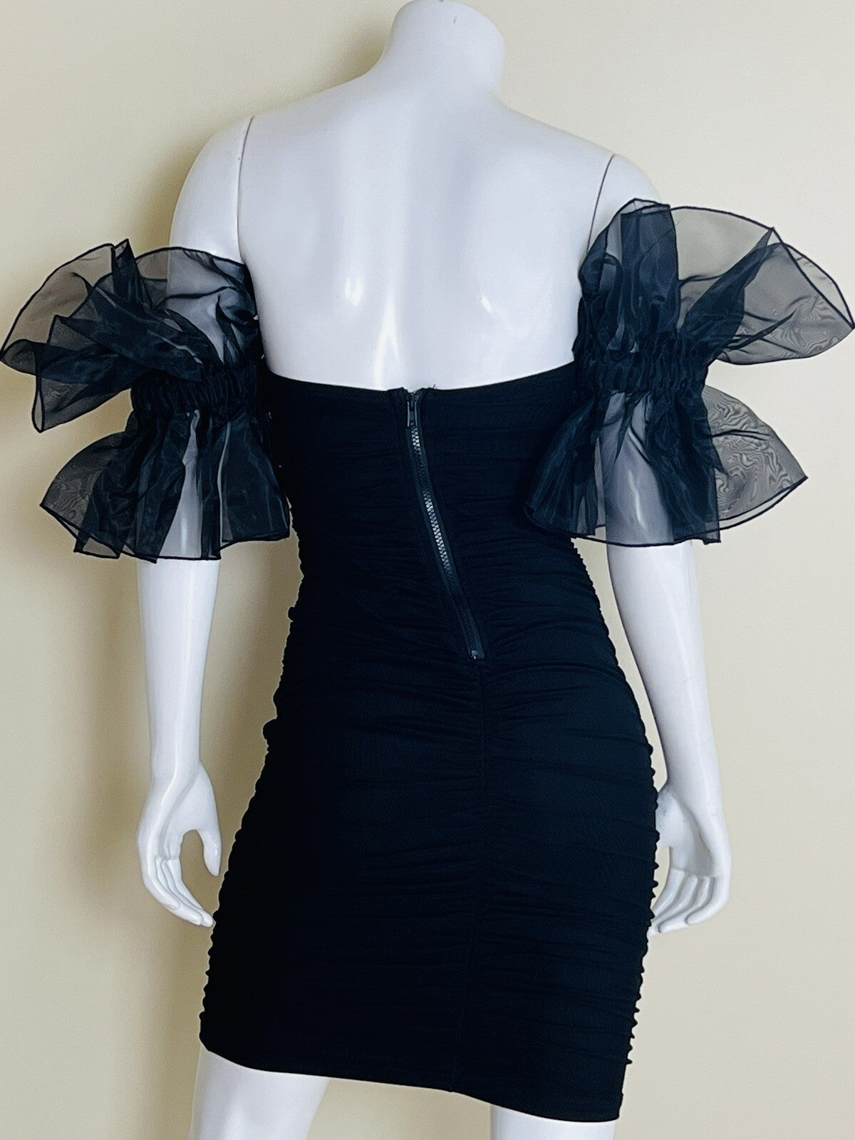 Women’s Ladies Flared Sleeve Bodycon Dress Black Sz M (4)
