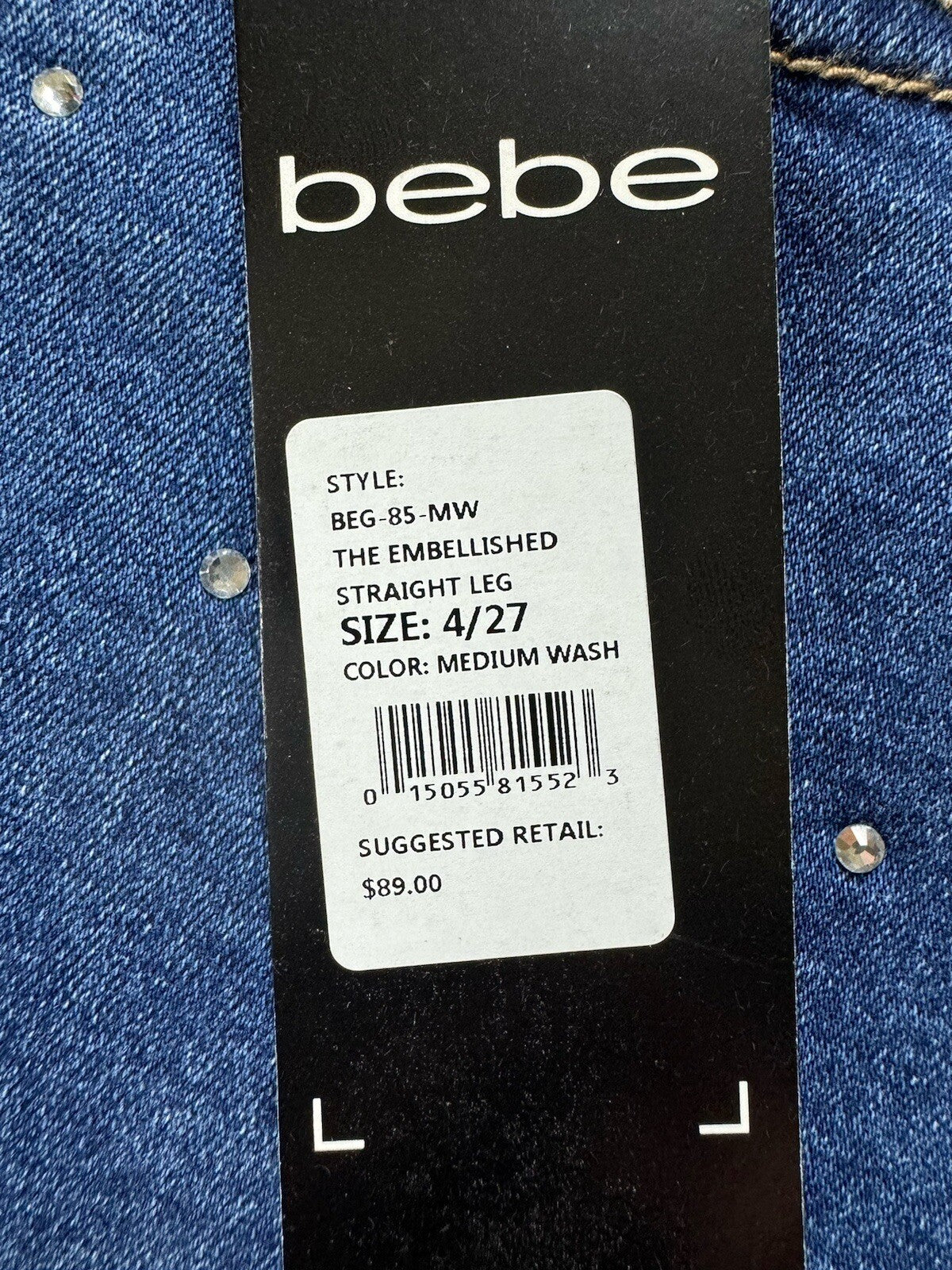 $89 Bebe Rhinestone Blue Jeans Women's Sz 4/27 (B.115)