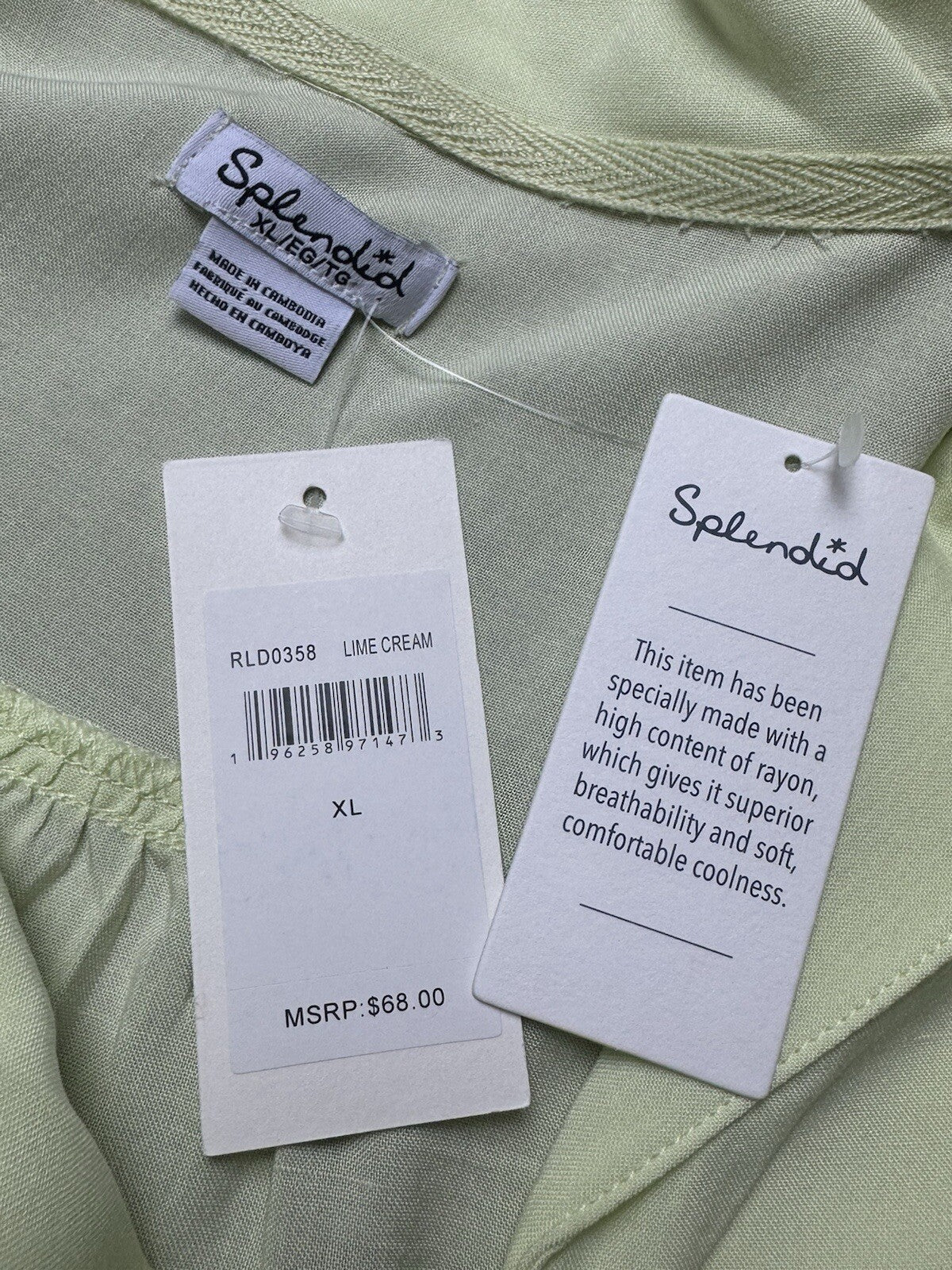 $68 SPLENDID 2-Piece Shirt Shorts Set Pajama Mint Green Sz XL. (B.81)