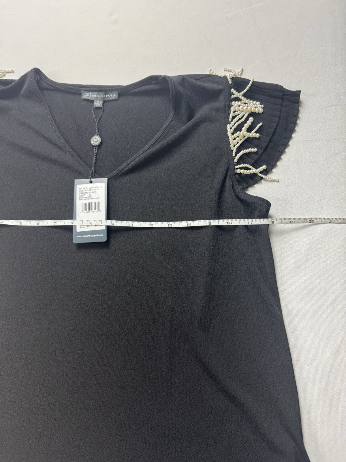 $69 Adrianna Papell Black Pearl Sleeves Blouse Sz M. (B.143)