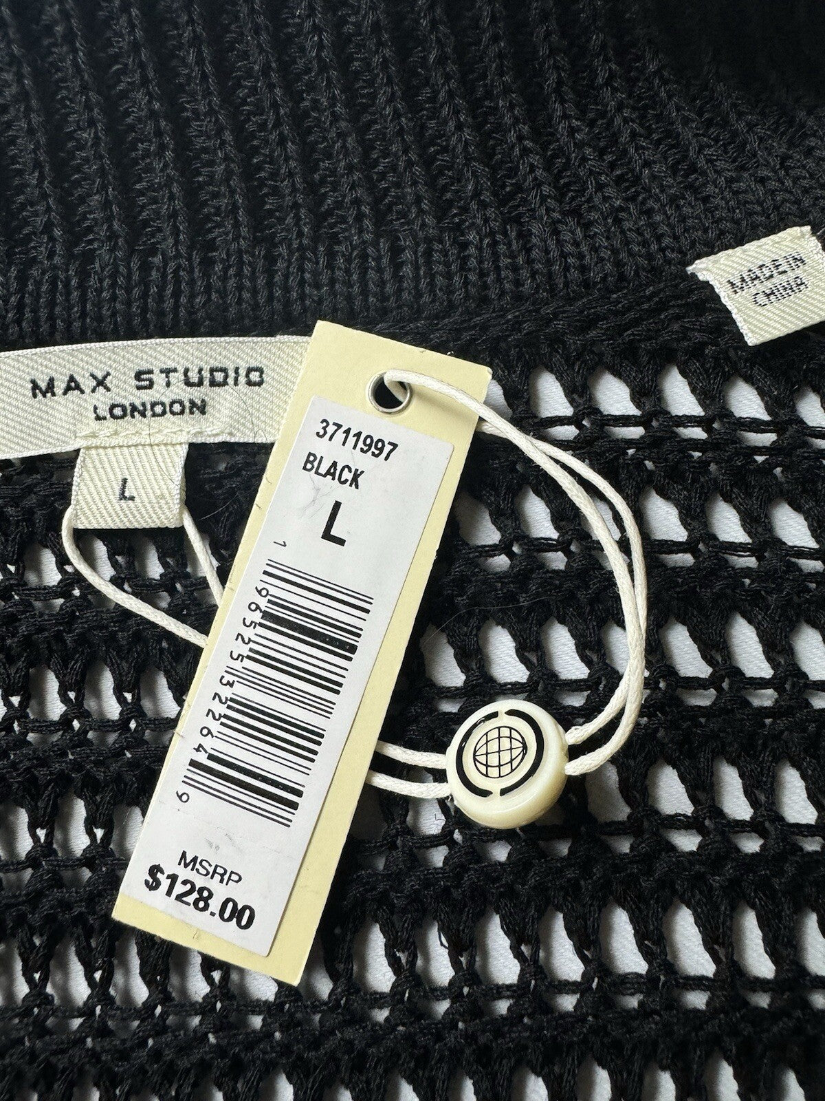 $128 Max Studio Mesh Shirt Blouse Top Black Size L. (B.93)