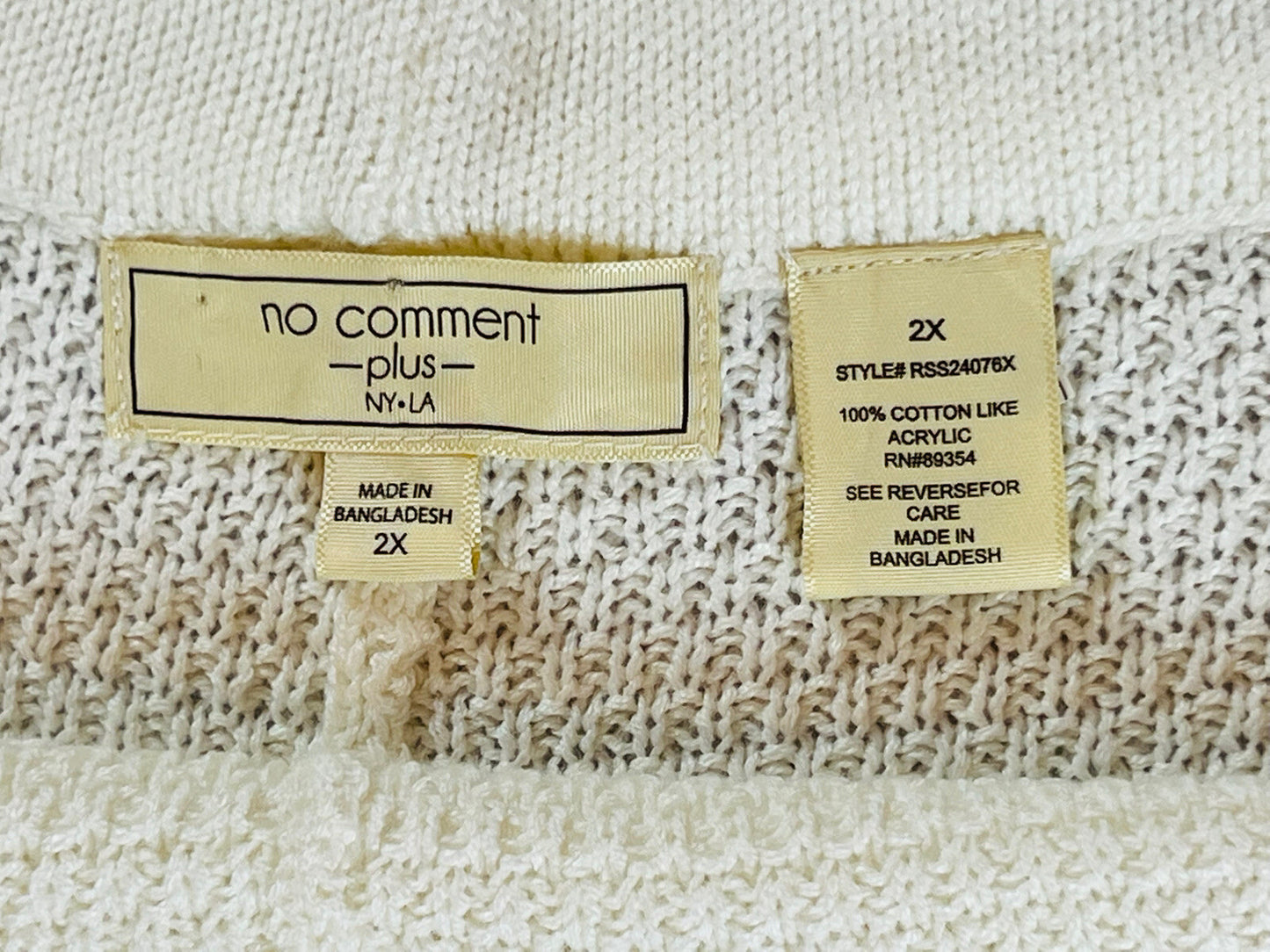 NO COMMENT Women’s Knit Shorts Ivory Plus Sz 2XL
