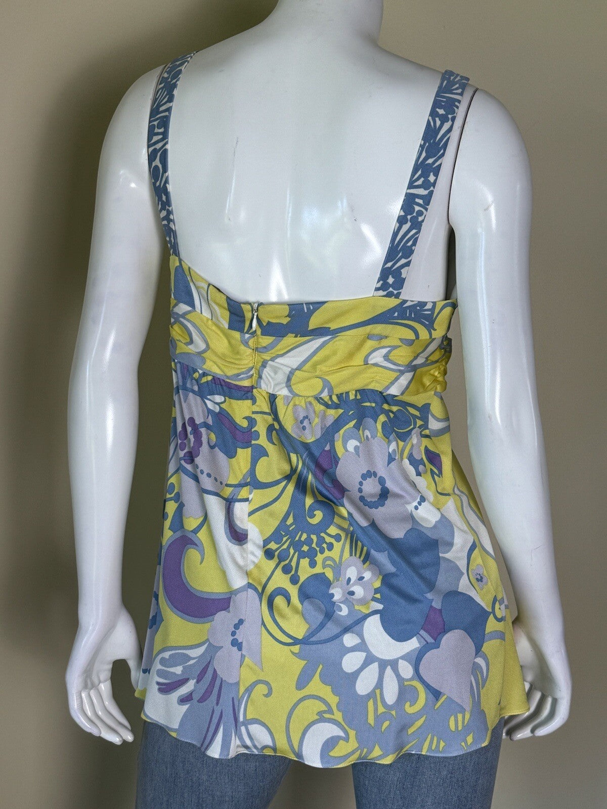 $268 Elie Tahari 100% Silk Rebecca Blouse Yellow Daisy Floral Sz L. (50)