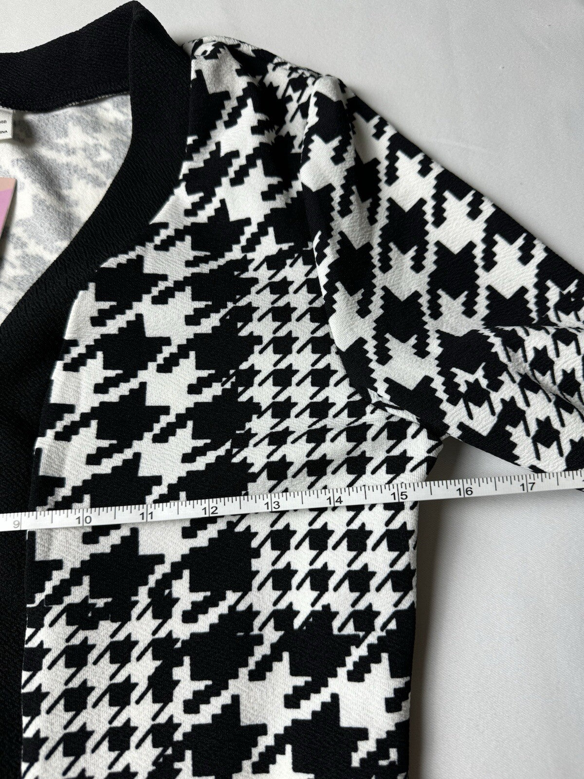 WDIRARA Women's Houndstooth Black White Long Sleeve Bodycon Dress Sz S (B.98)
