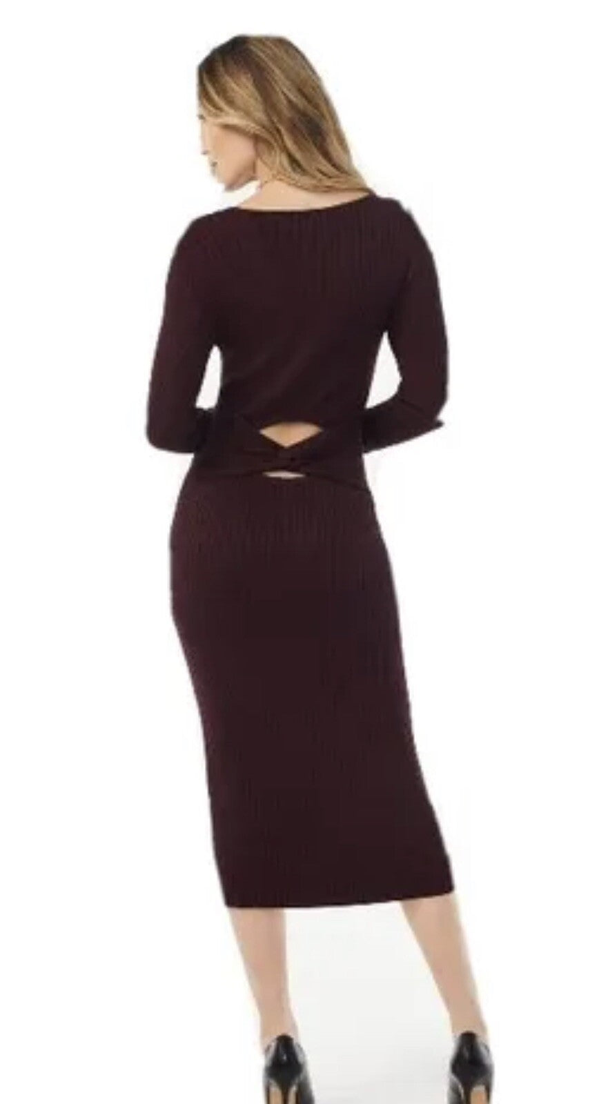 WOMEN'S SOFIA VERGARA BACK TWIST SWEATER DRESS Sz L Marron