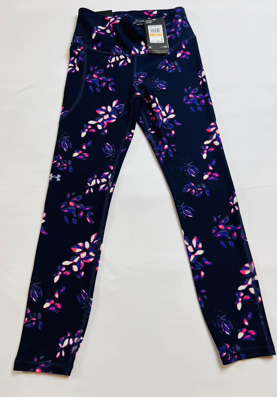Under Armour Women’s Leggings HeatGear Hi Rise Compression Sz S Floral Black