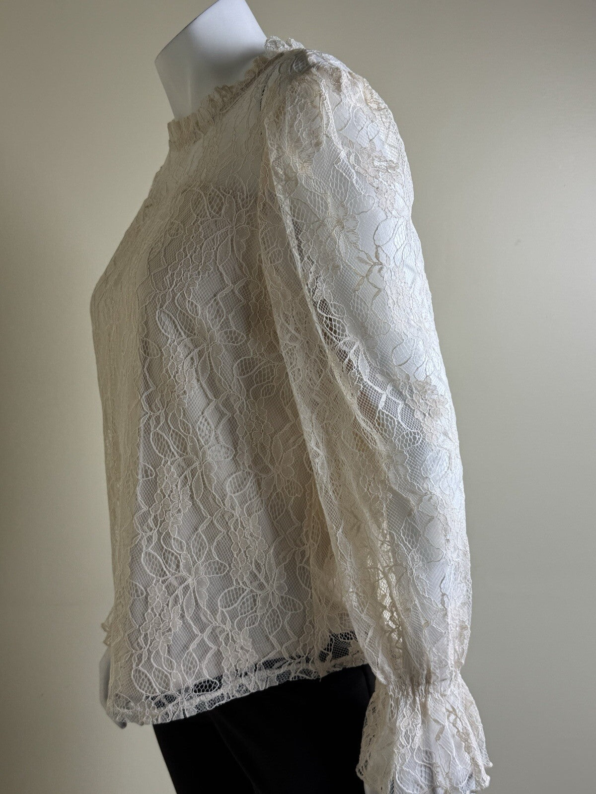 $89 Adrianna Papell Black Lace Long Sleeve Blouse Sz M. (B.141)
