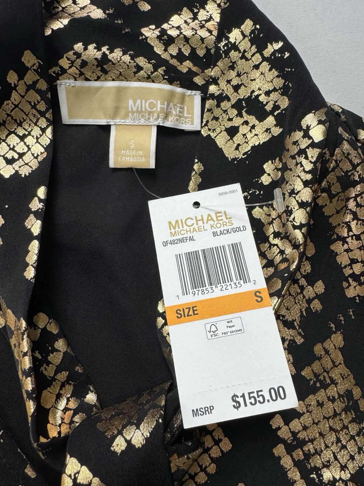 $155 Michael Kors Black Gold Dress Size S. (B.140)
