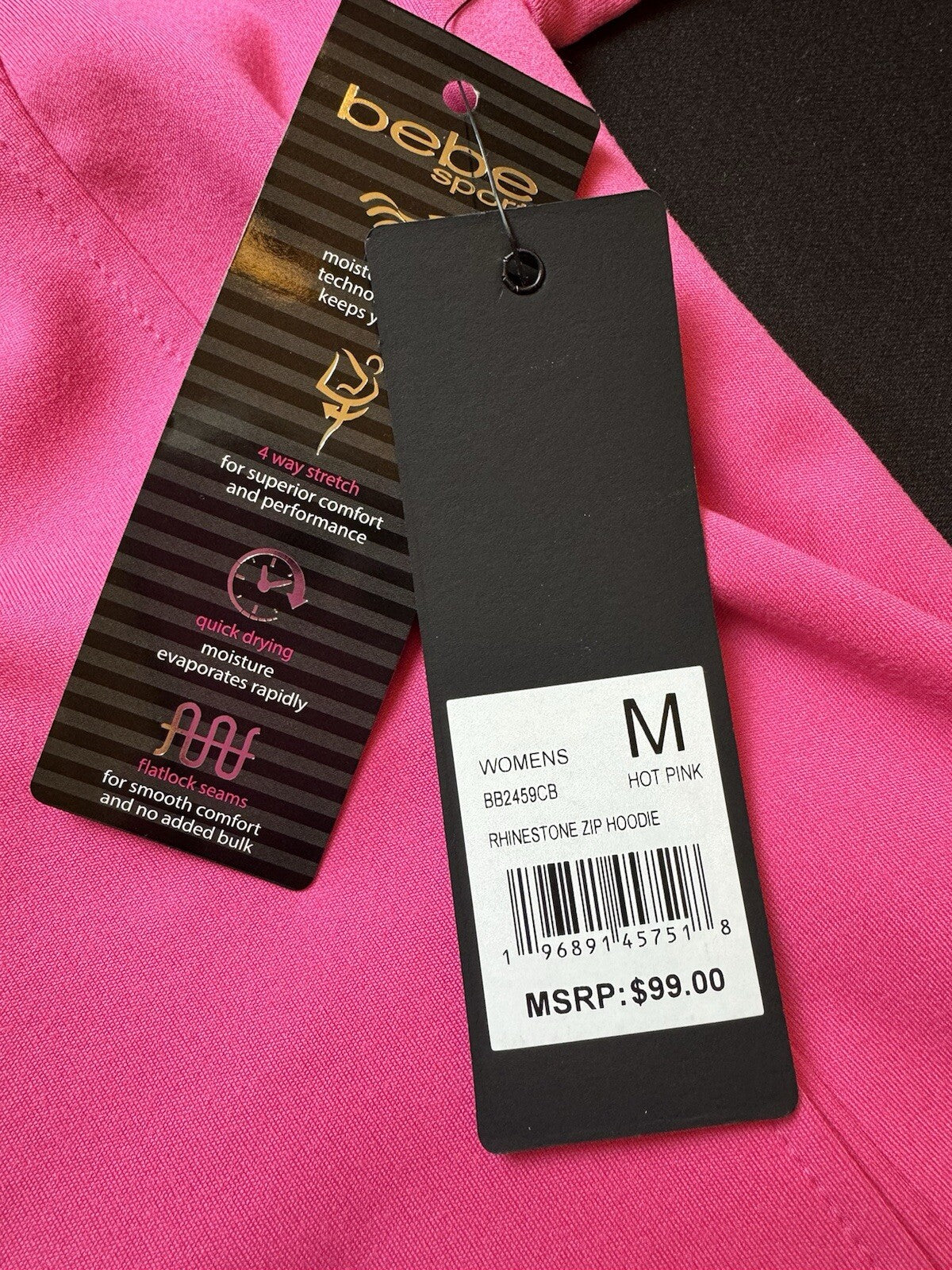 $99 Bebe Hoodie Rhinestone Hot Pink Jacket. Sz M. (B.85)