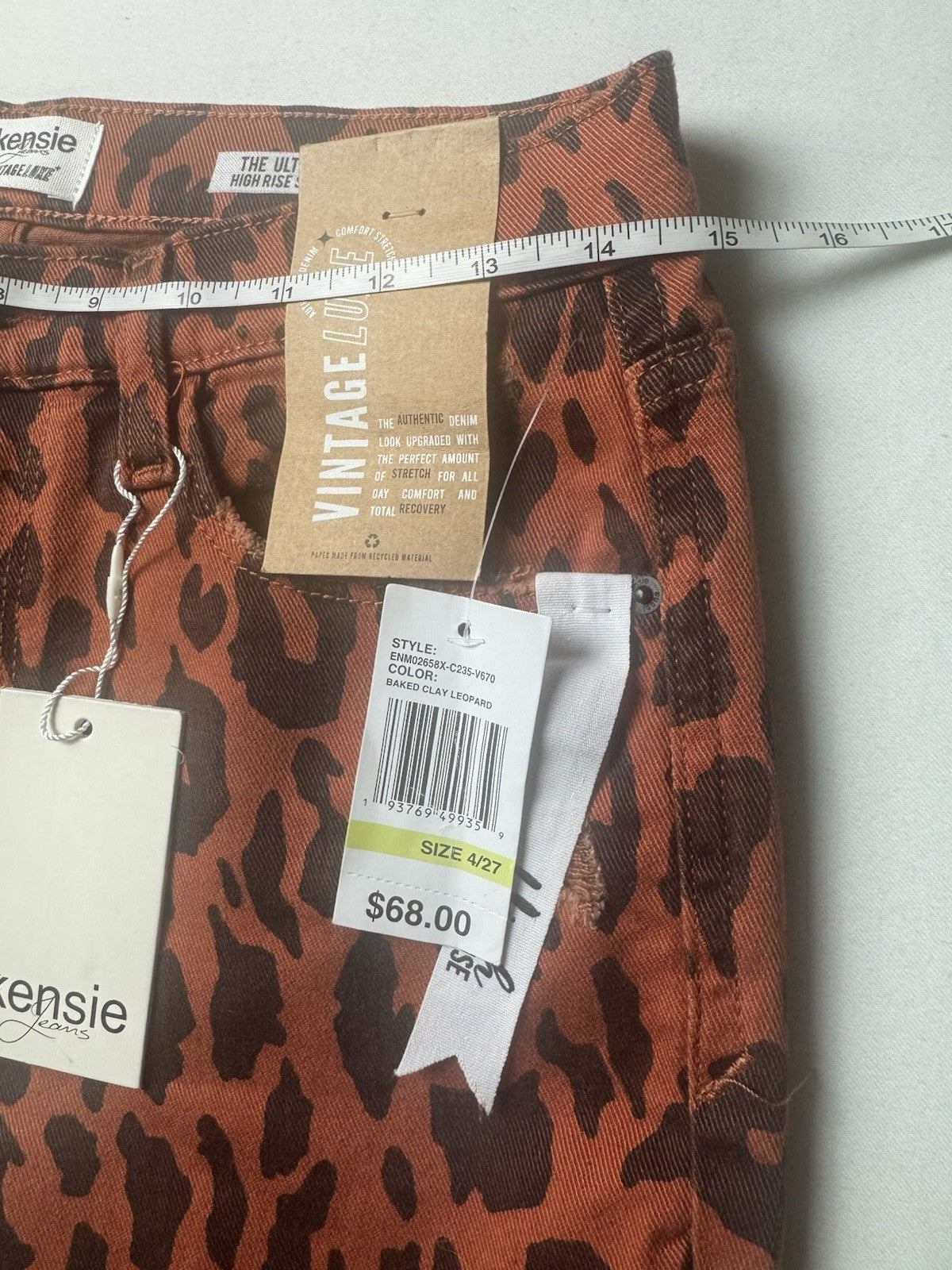 $68 Kensie Vintage Luxe The Ultimate High Rise Leopard Jeans Sz 4/27. (B.152)