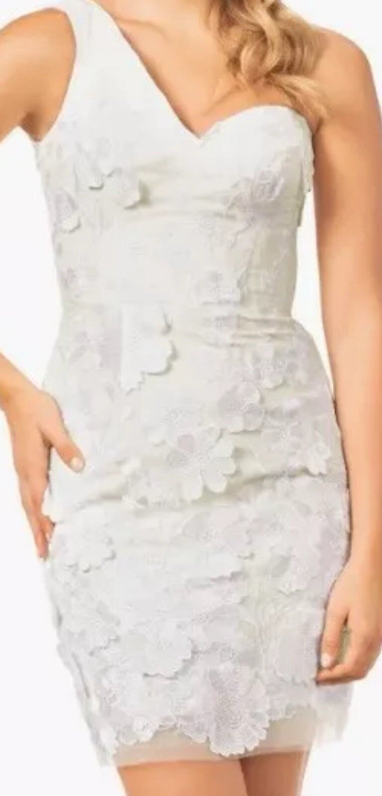 Dress The Population Off White Lace Floral Dress Size XL One Shoulder. (B.87)