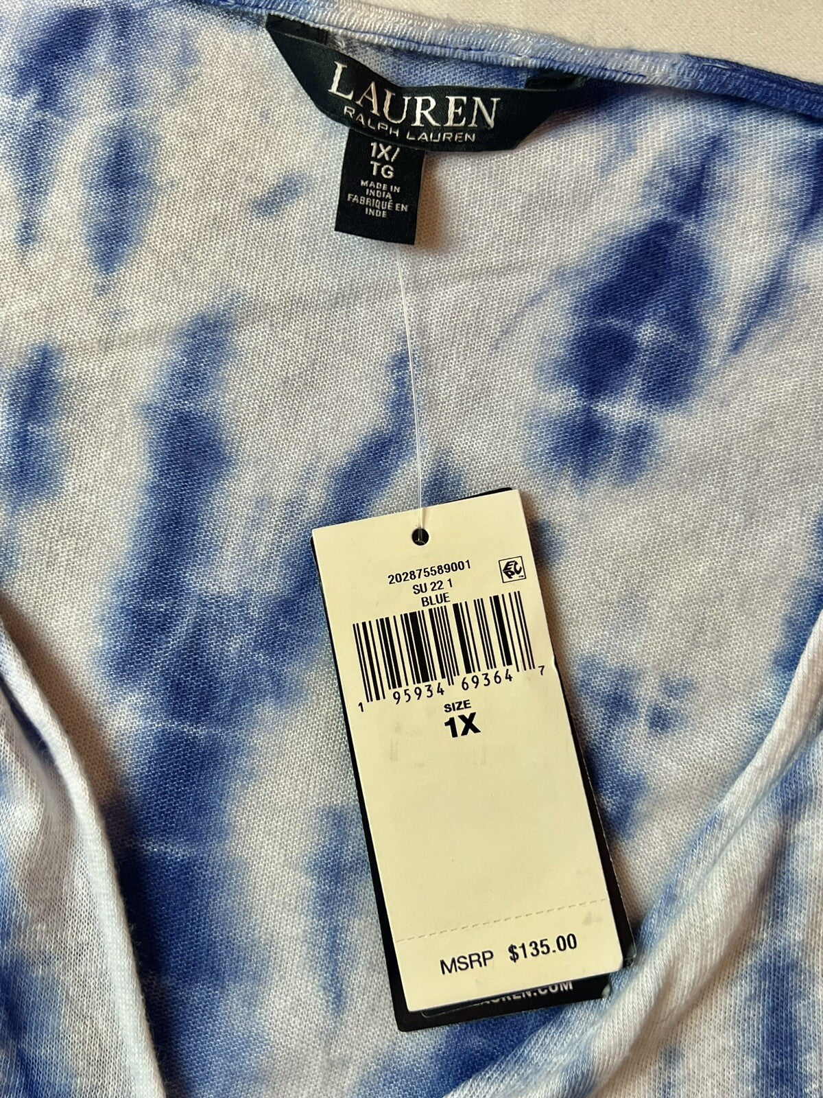 $135 Lauren Ralph Lauren Women’s Blouse tie dye blue Sz 1X. (B.09)