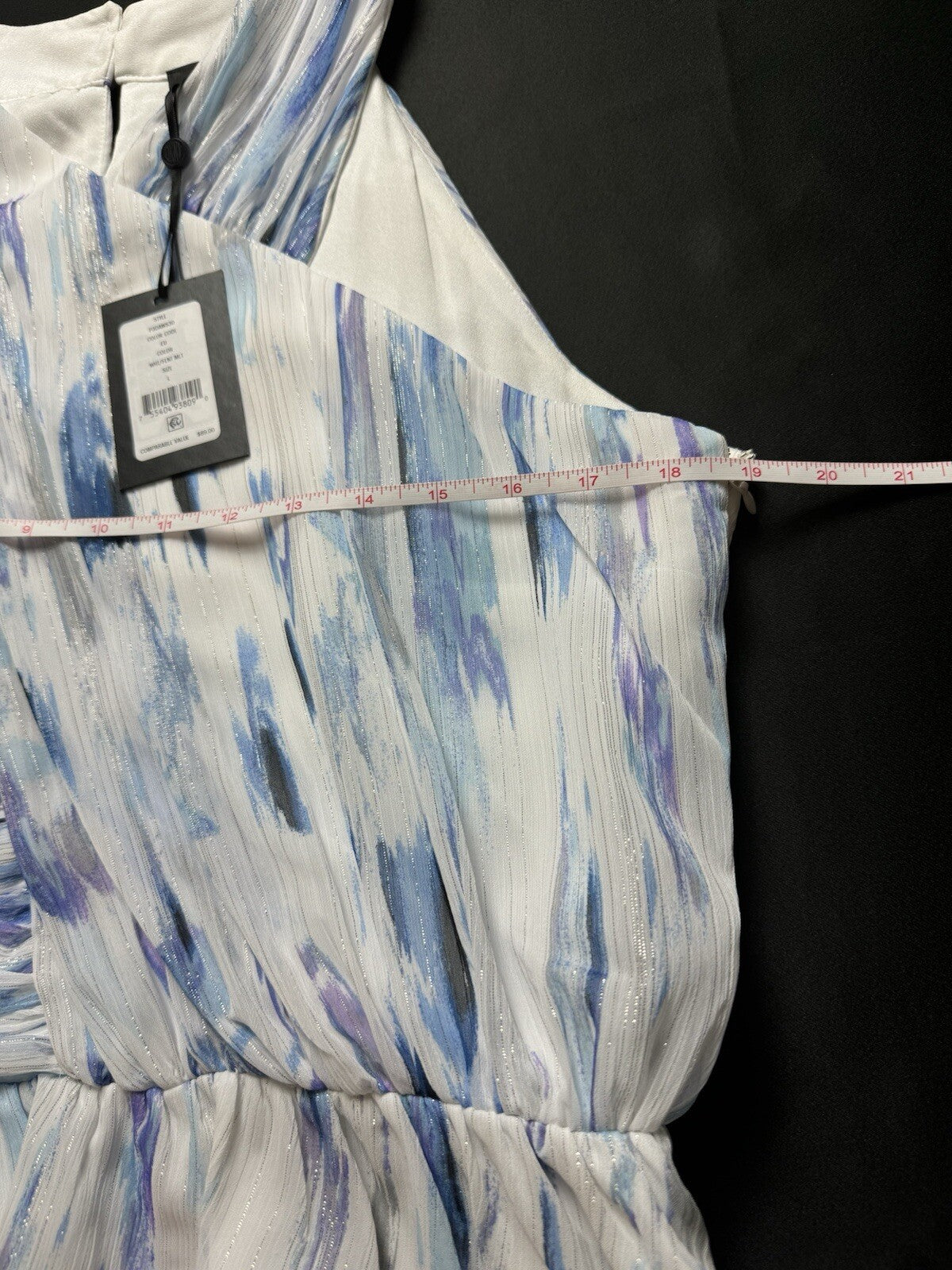 $89 DKNY Women's Blouse Blue White Top Sz L (B.80)