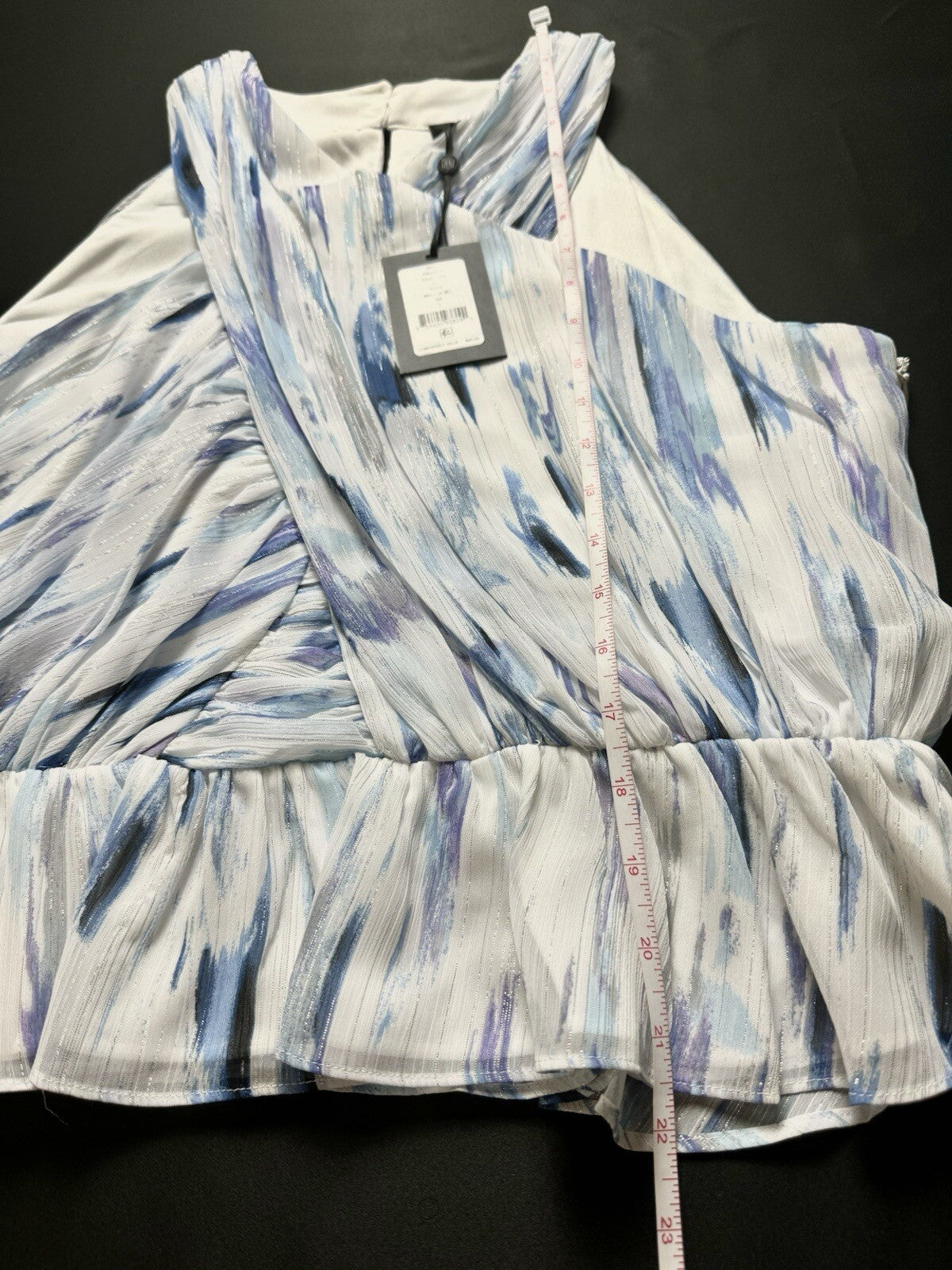 $89 DKNY Women's Blouse Blue White Top Sz L (B.80)