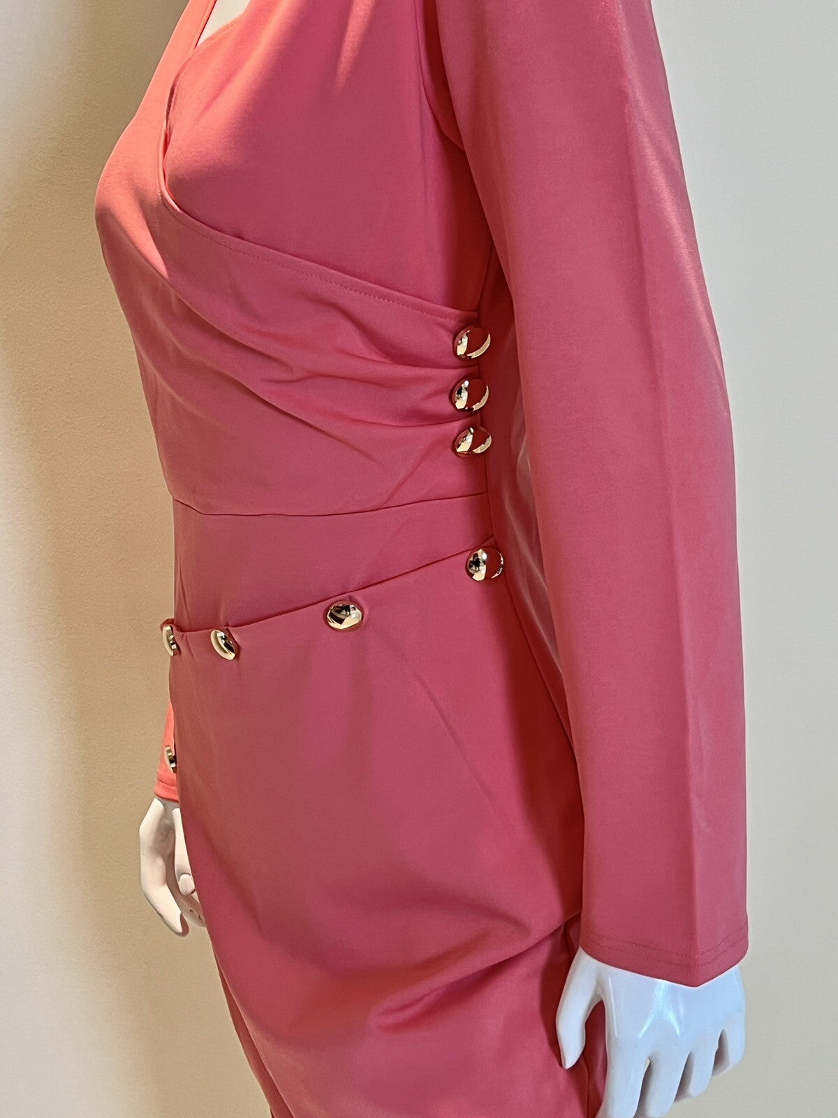 Women's Peach Color Dress Gold Bottoms Long Sleeve Sz M (7)