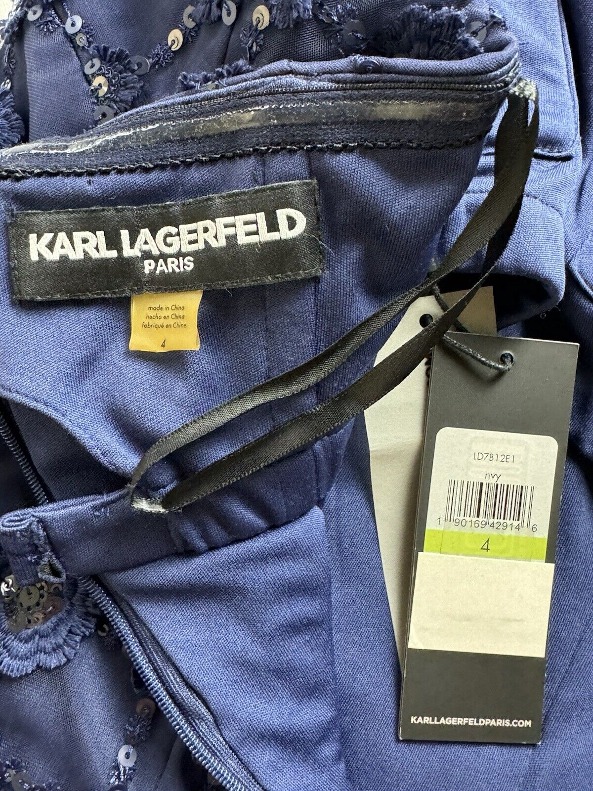 Karl Lagerfeld Navy Sequin Strapless Dress In Size 4. (04)