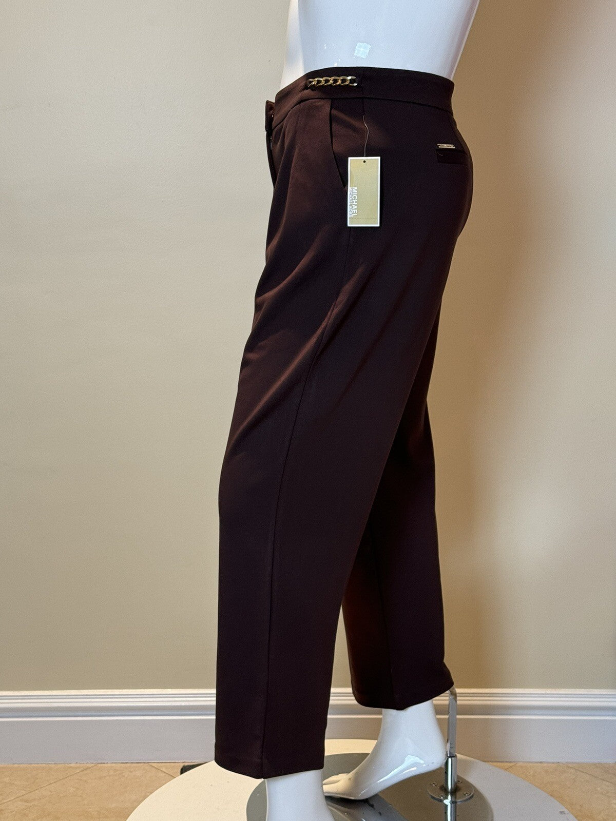 $110 Michael Kors Women's Brown W/Gold Chains Dress Pants Size L. (61)
