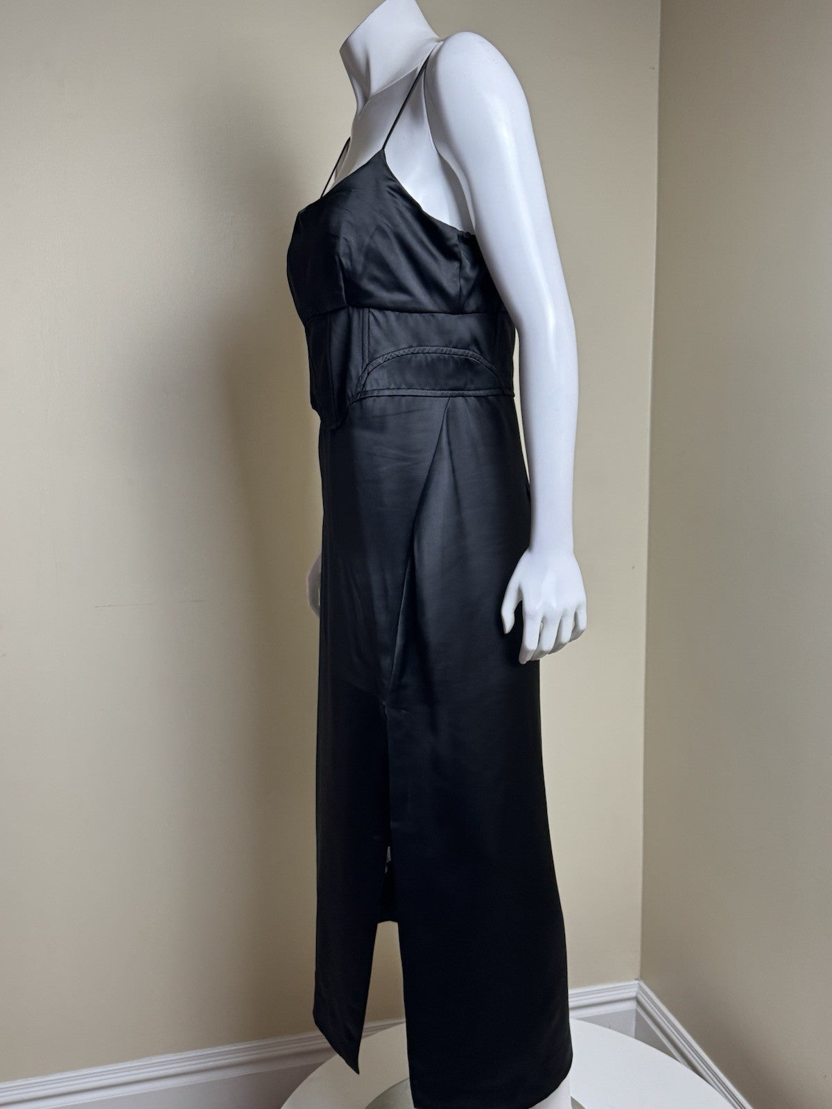 $310 Jason Wu Black Satin Slit Cocktail Party Dress Sz L. (B.169)