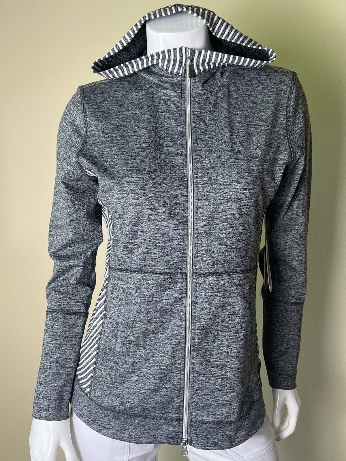 JOFIT Women’s Hoodie GRAY w/white GOLF JACKET Sz S STRETCH (51)