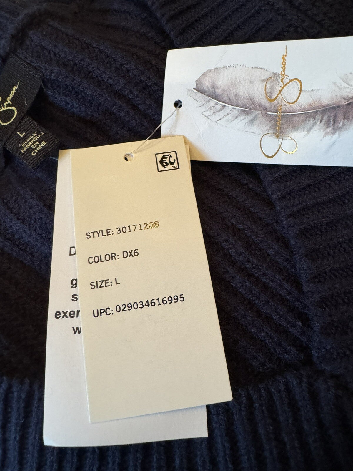 Jessica Simpson Women's Navy Sweater Plaid Sleeves Size L (55)